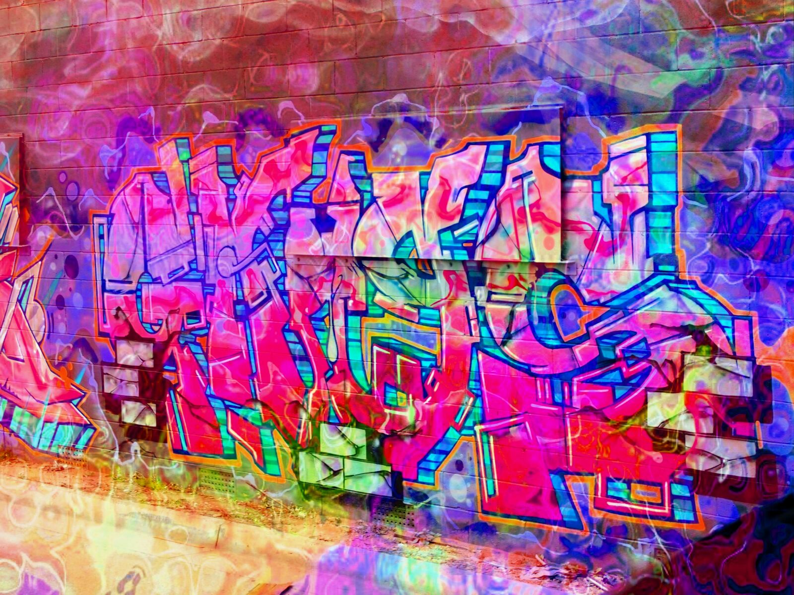 Olympus TG-2 sample photo. Graffiti, bricks, pink photography