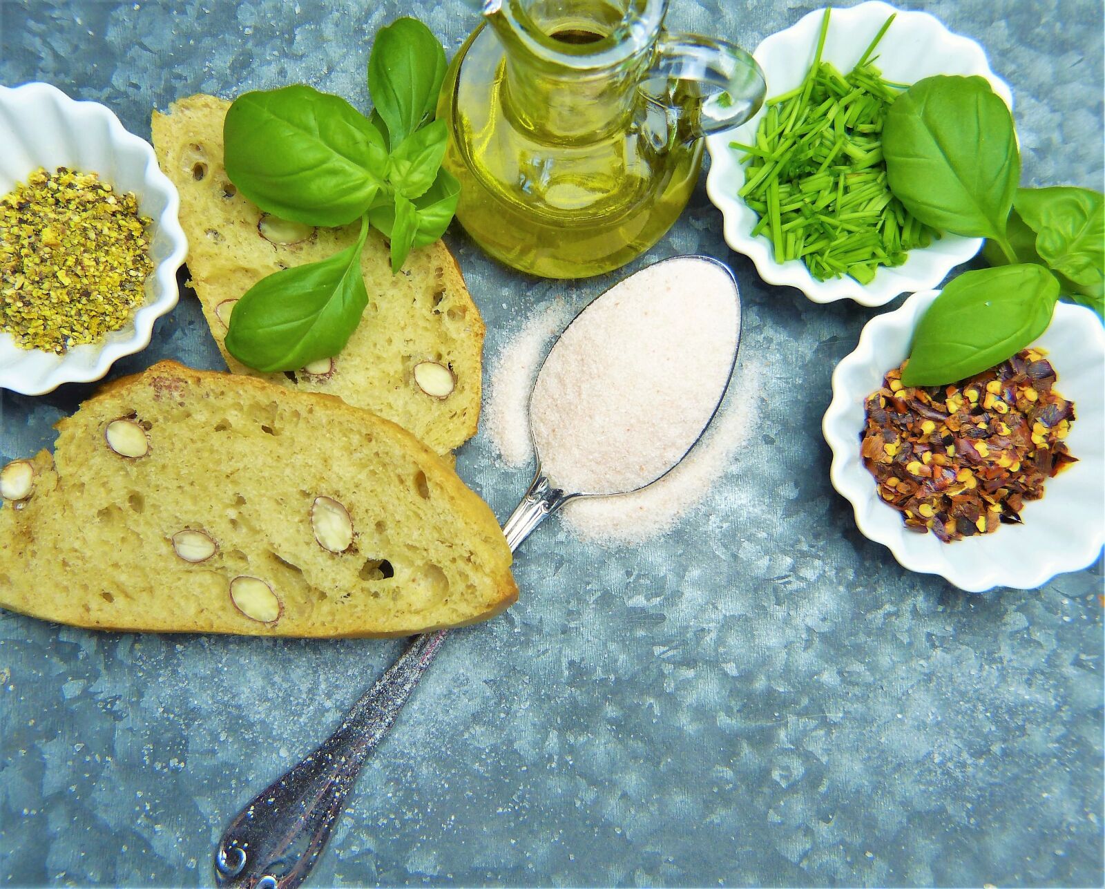 Panasonic Lumix DMC-FZ150 sample photo. Salt, bread, herbs photography