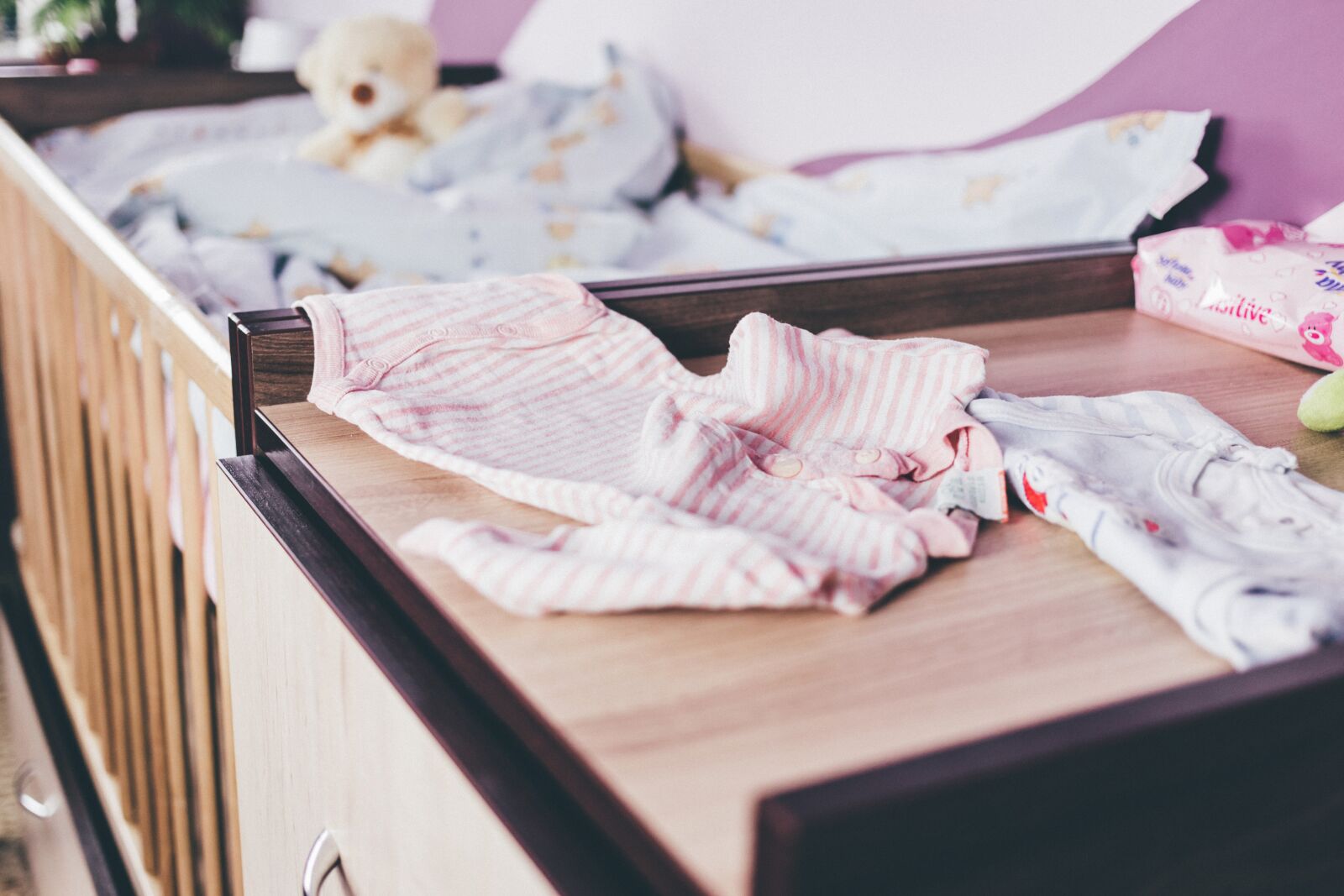 Canon EF 40mm F2.8 STM sample photo. Baby, bear, bed photography