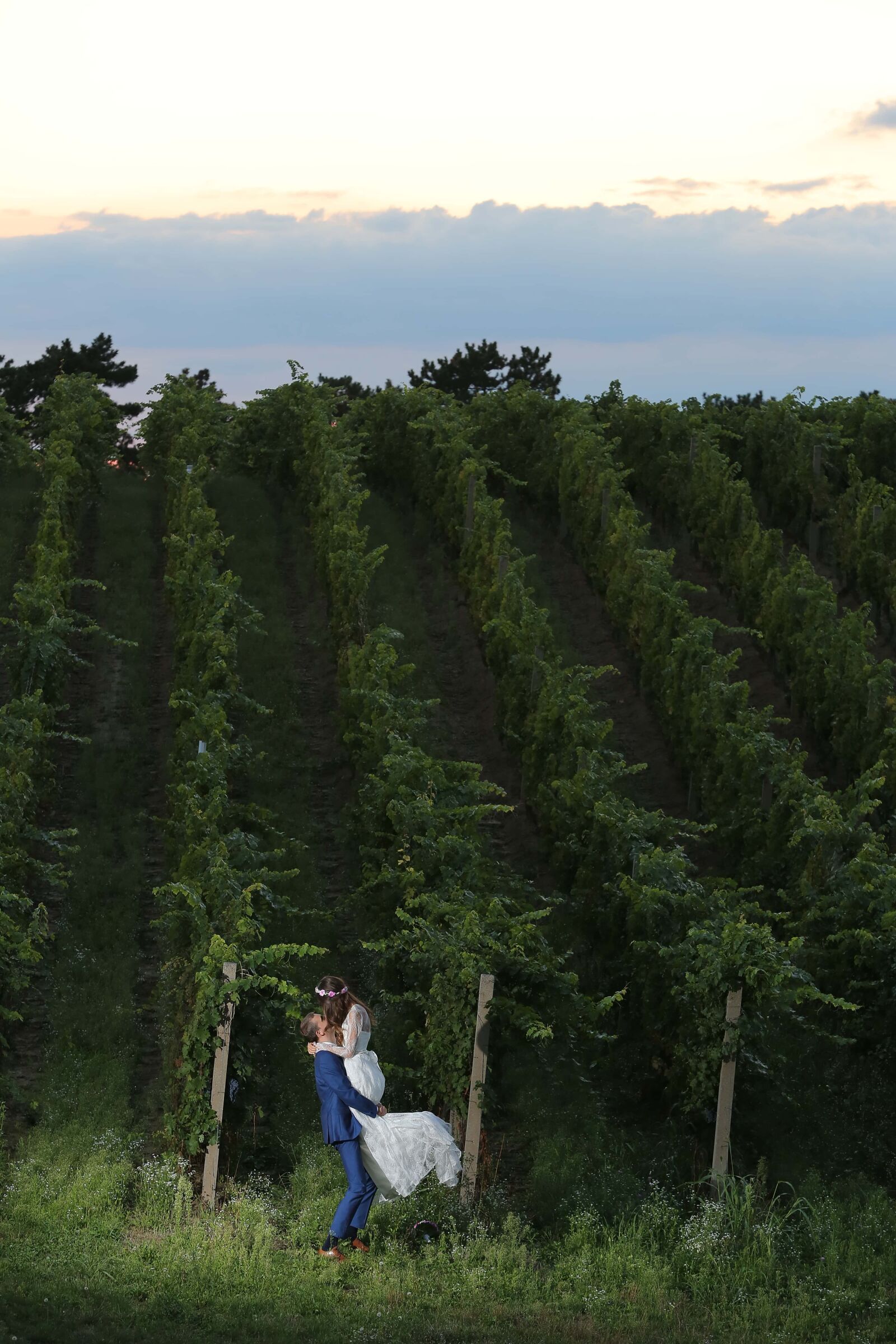 Canon EF 70-200mm F2.8L IS II USM sample photo. Vineyard, hilltop, bride, groom photography