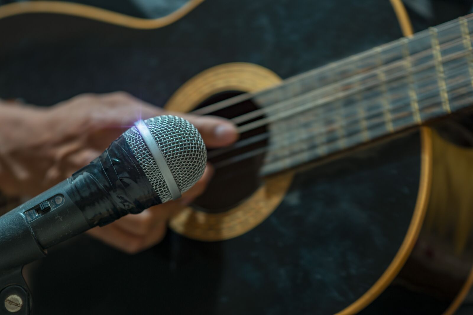 Nikon D600 sample photo. Microphone, guitar, singing photography