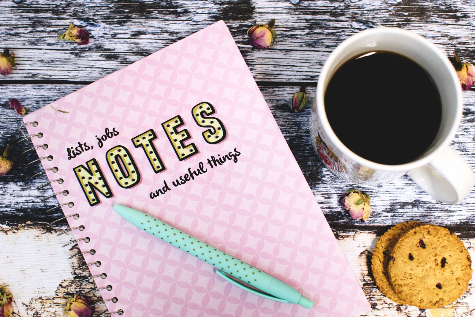 Nikon D5500 sample photo. Notebook, pen, coffee photography