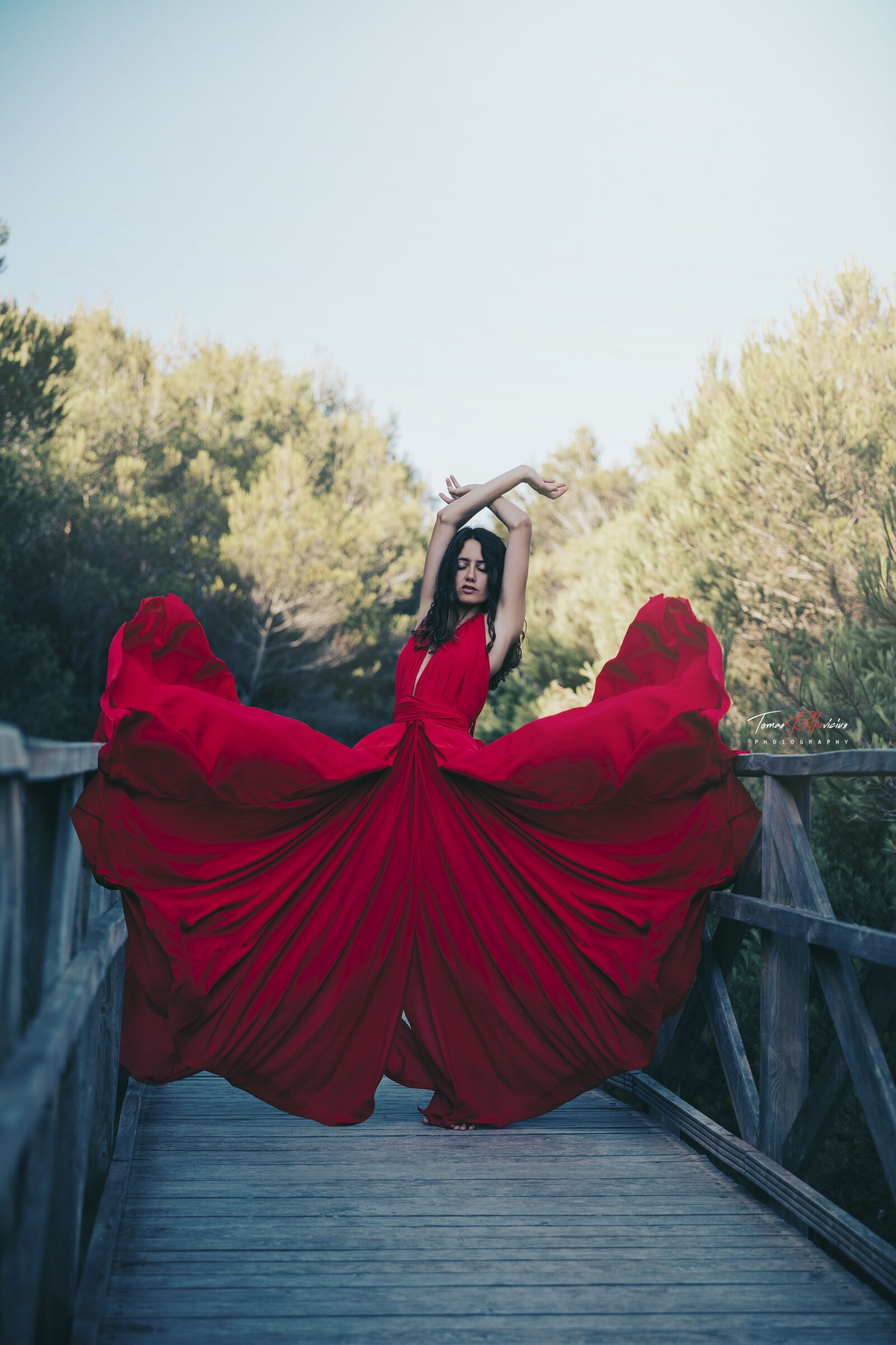 Canon EOS 5D Mark IV sample photo. Red, dress, flying photography