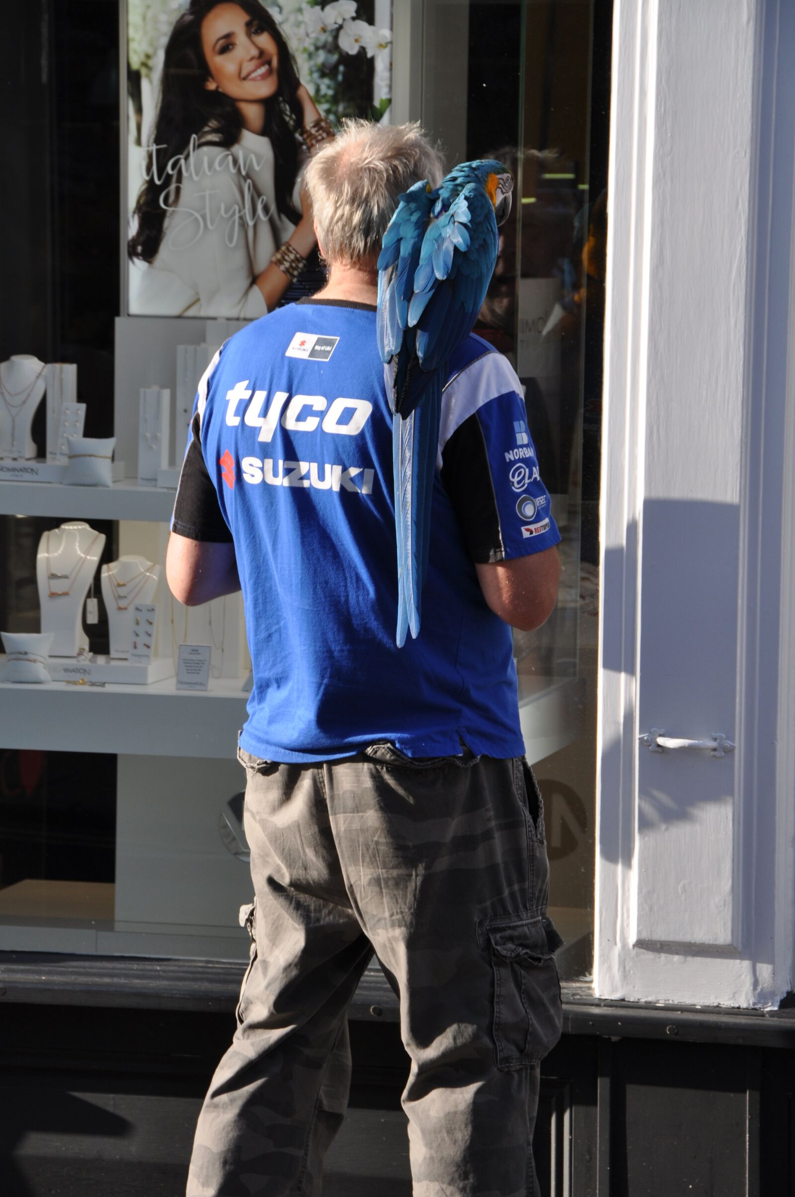 Nikon D5000 sample photo. Man with parrot, window photography