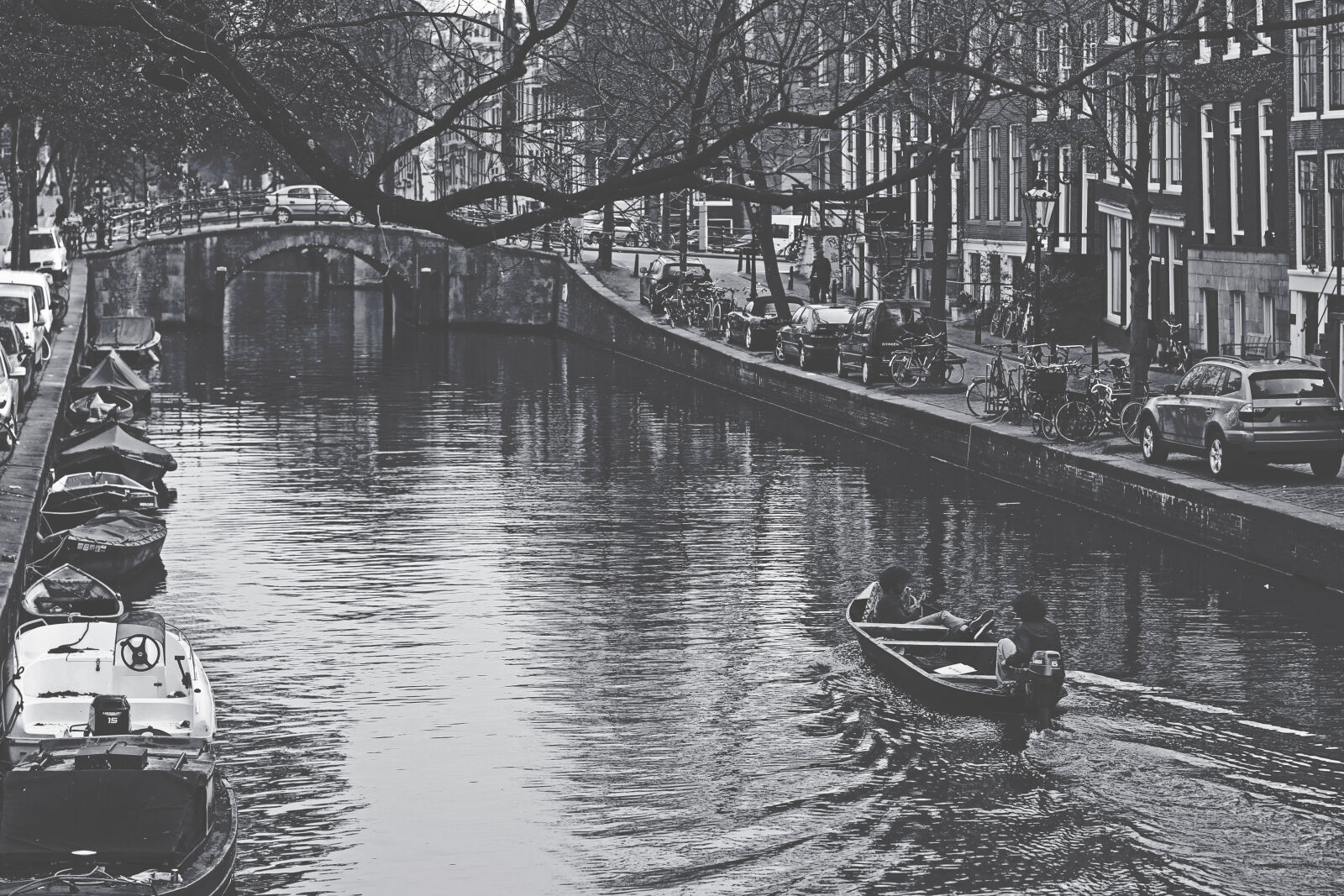 Canon EOS 60D + Canon EF 50mm F1.4 USM sample photo. Amsterdam, blackandwhite, boat, canal photography