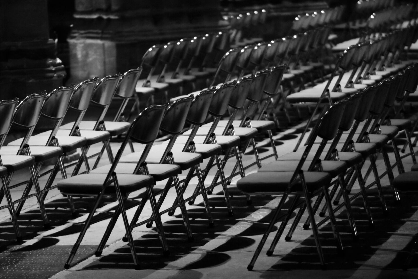 Canon EOS 80D sample photo. Chairs, stacked, church photography