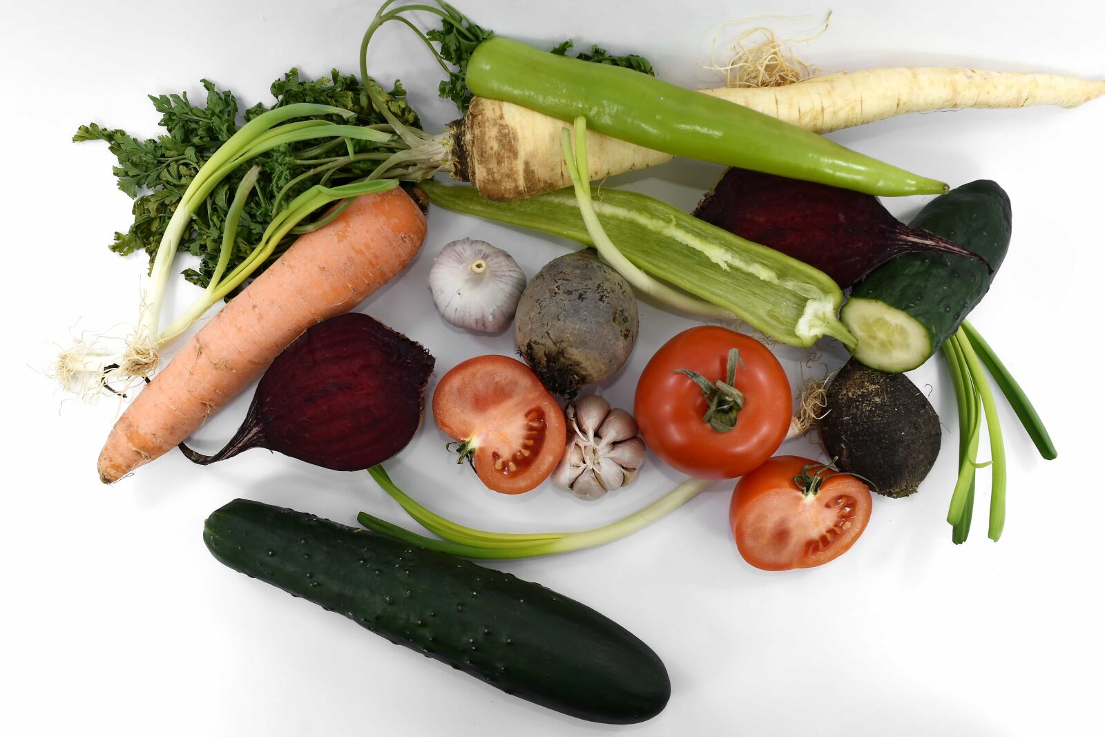Nikon D5500 sample photo. Beetroot, celery, cucumber, garlic photography