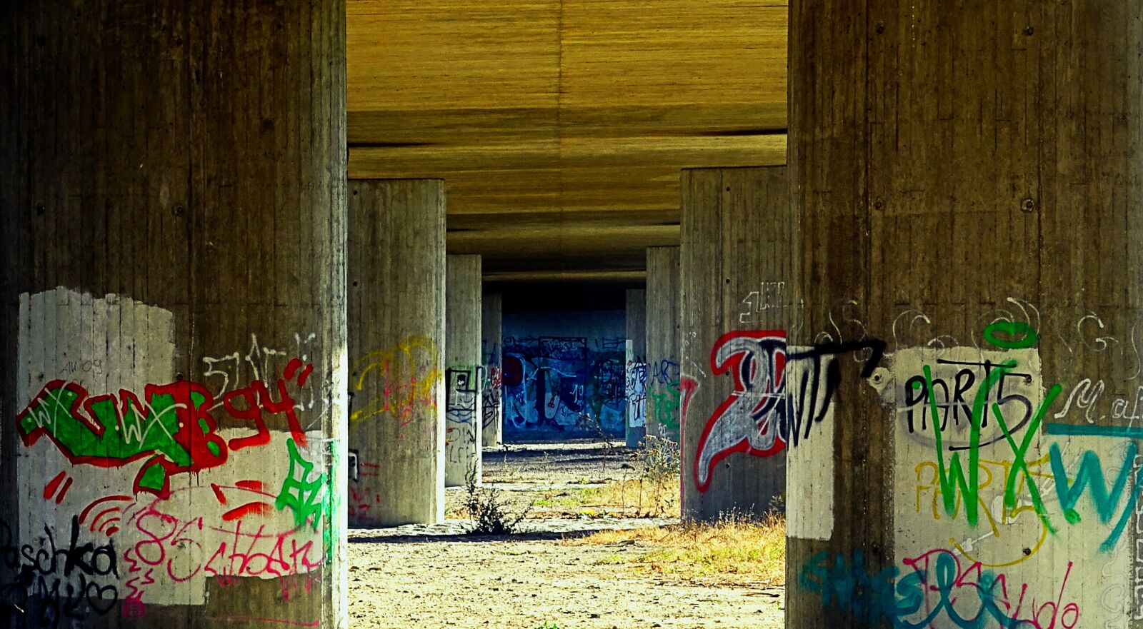 Sony Cyber-shot DSC-HX400V sample photo. Bridge piers, underpass, graffiti photography