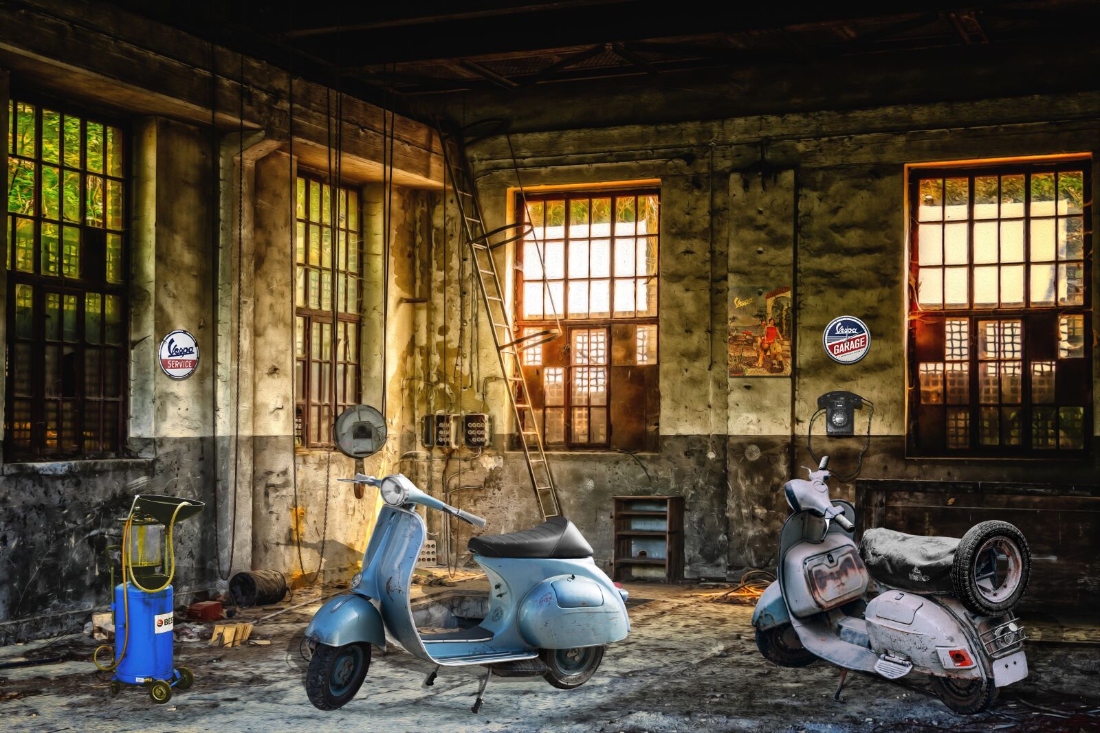 Nikon D3300 sample photo. Old workshop, old vespa photography