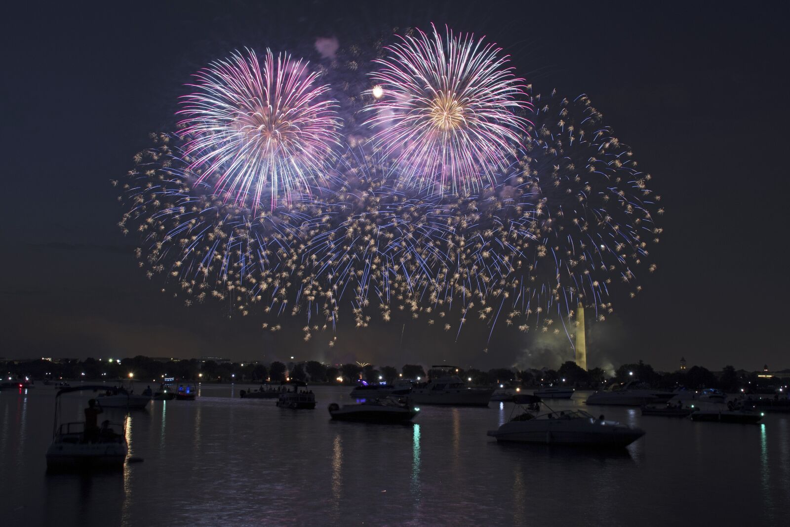 Nikon D500 sample photo. Fireworks, lake, boat photography