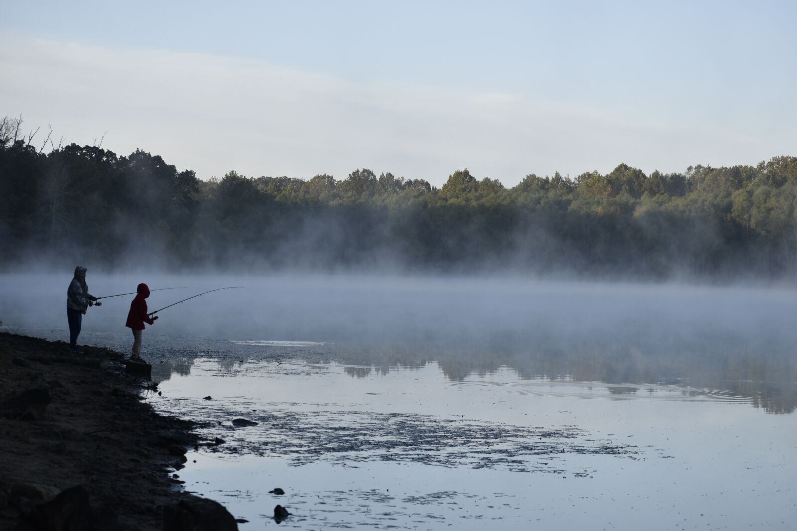 Nikon D3500 sample photo. Fishing, mist, lake photography