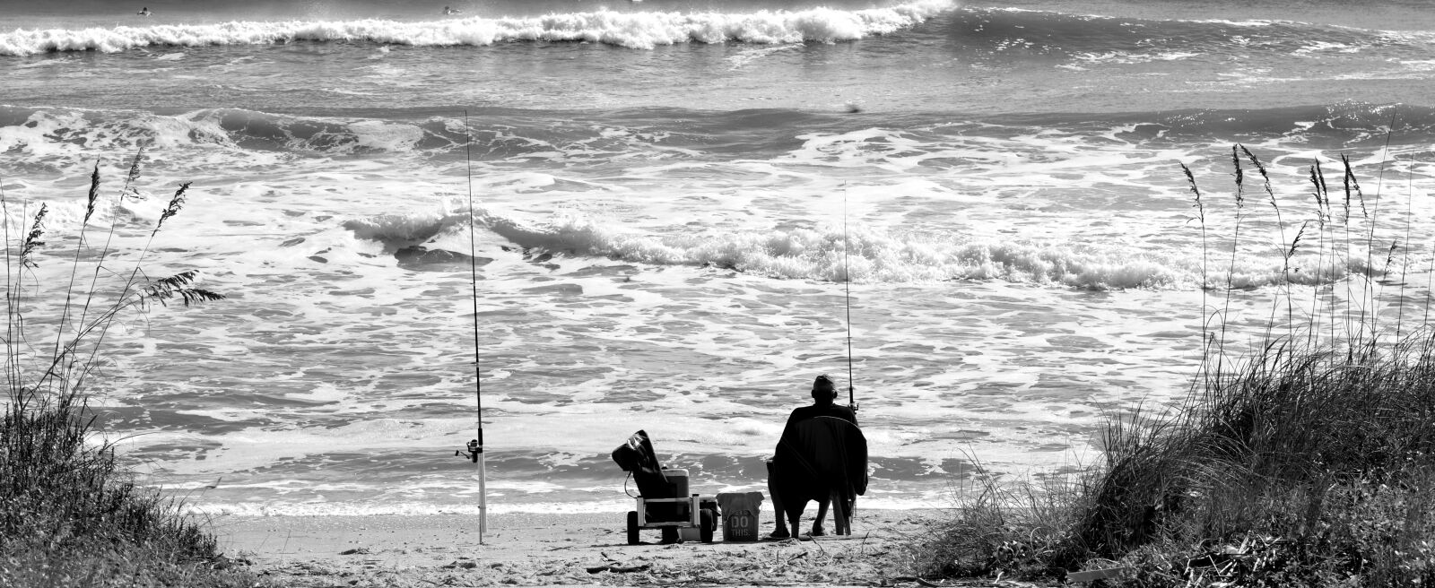 Nikon D7000 sample photo. Surf fisherman, monochrome, water photography