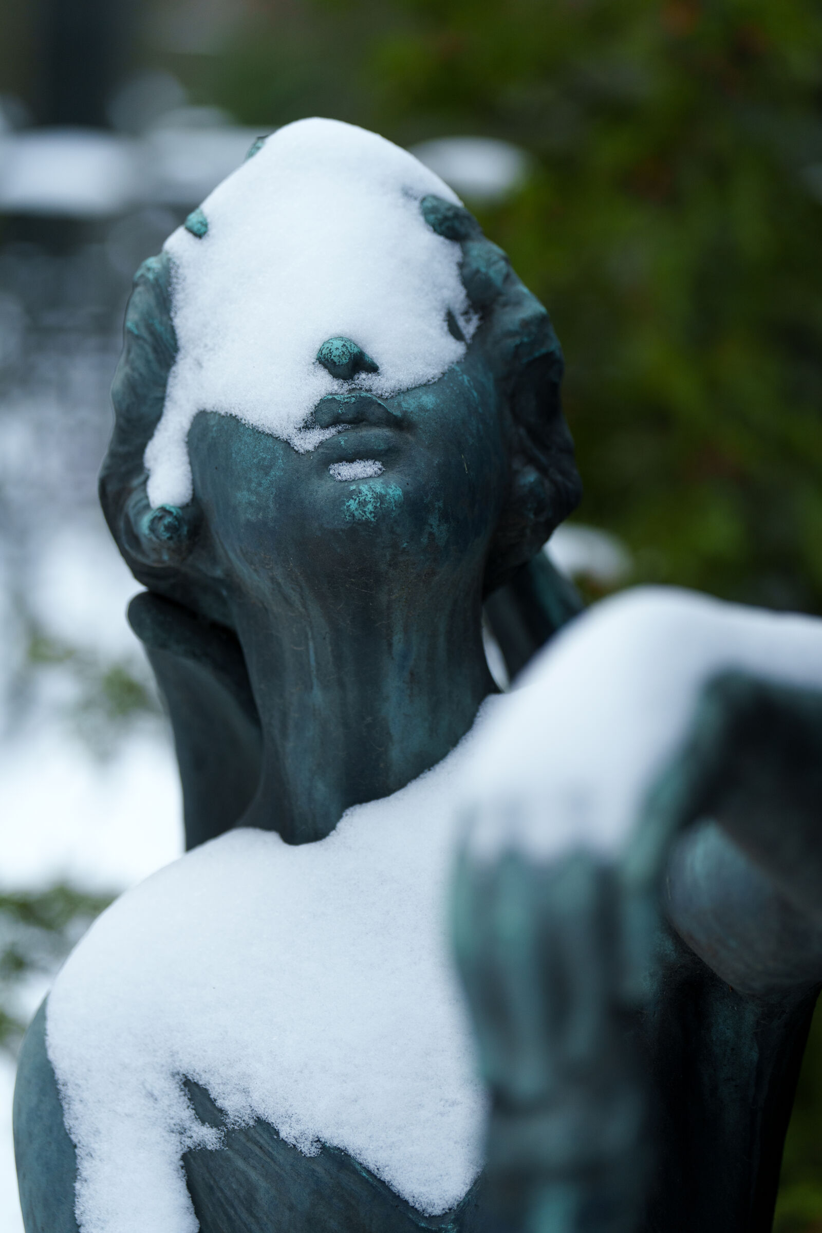 Sony a7R V sample photo. Snow covered statue photography