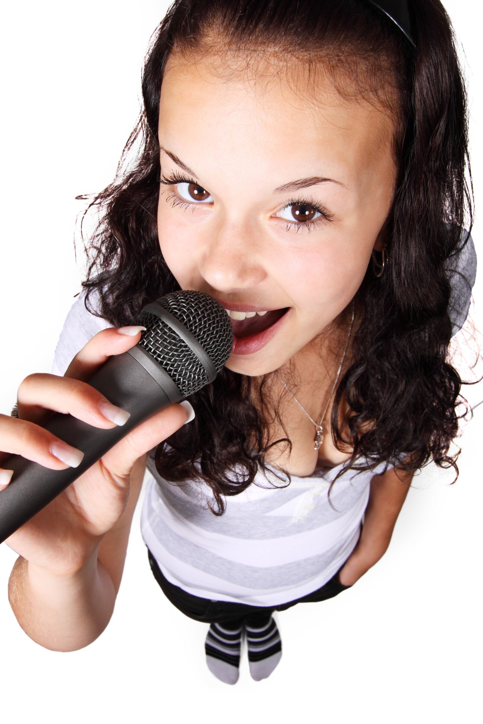Canon EOS 50D sample photo. Woman, holding, black, microphone photography