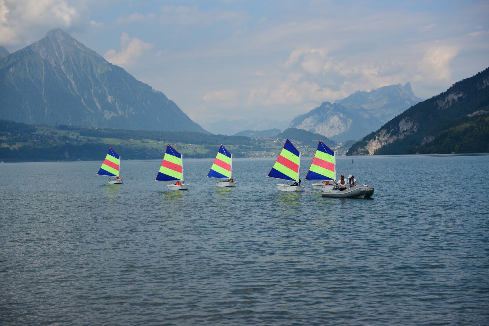 Nikon D750 sample photo. Lake thun, optimists, sail photography
