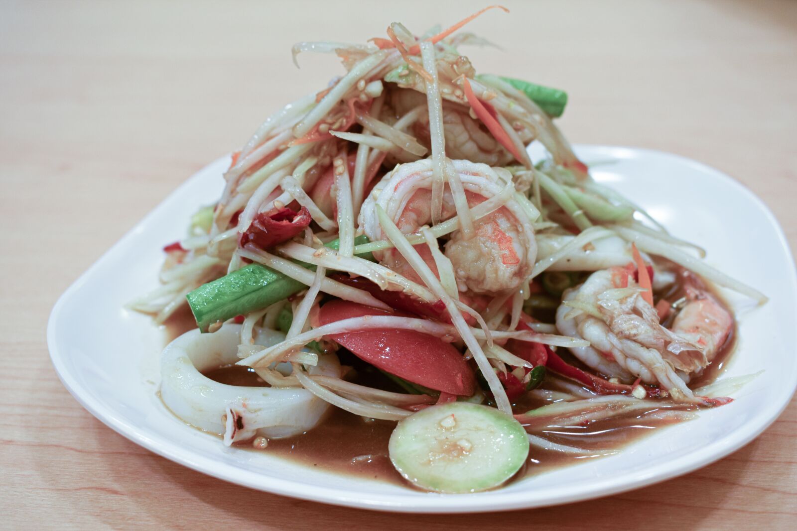 Nikon D3500 sample photo. Seafood spicy salad, thai photography