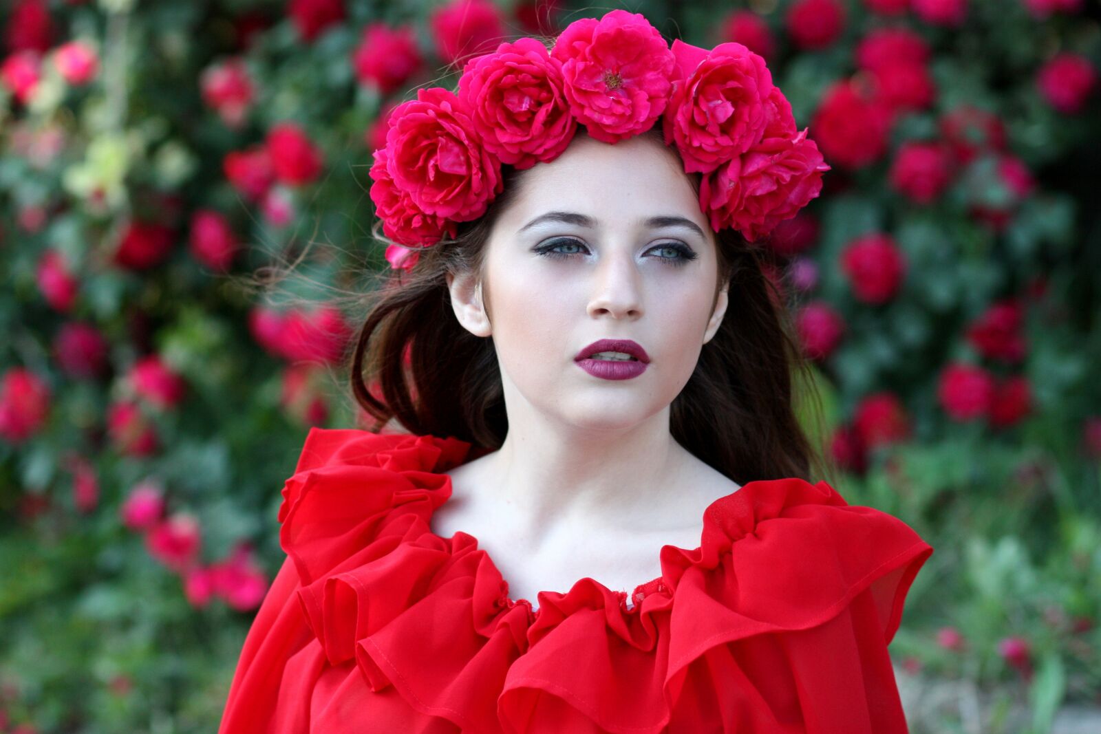 Canon EOS 450D (EOS Rebel XSi / EOS Kiss X2) sample photo. Girl, roses, red photography