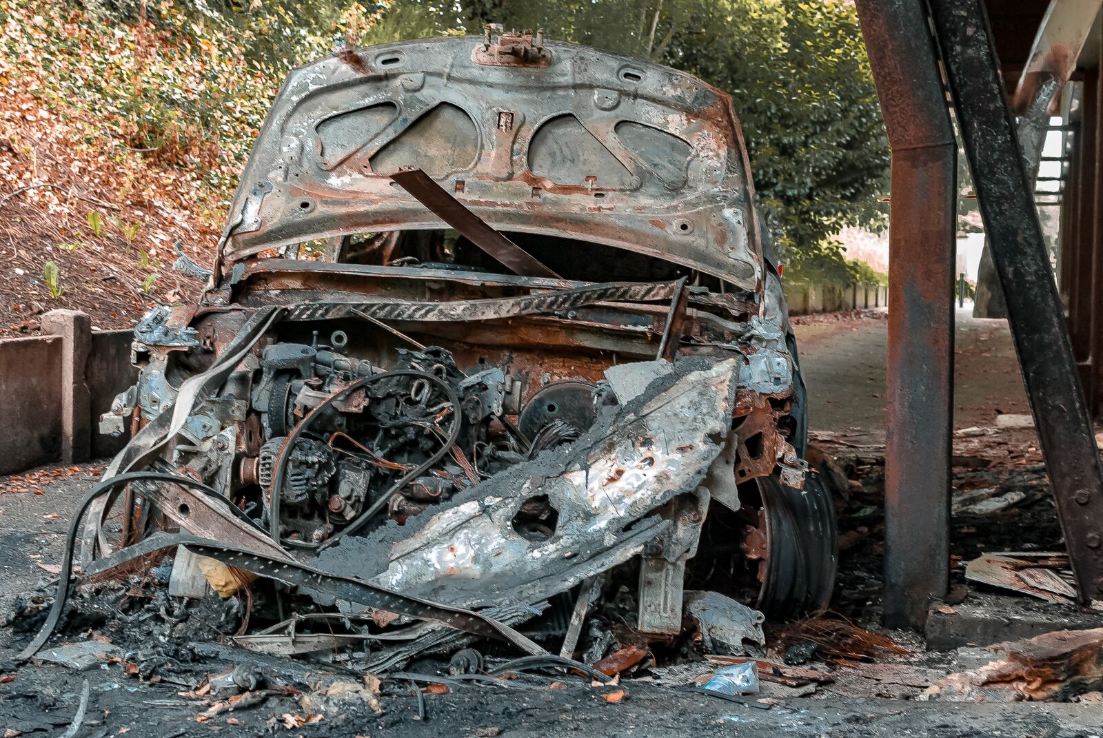 Nikon D80 sample photo. Car, burned, rusty photography