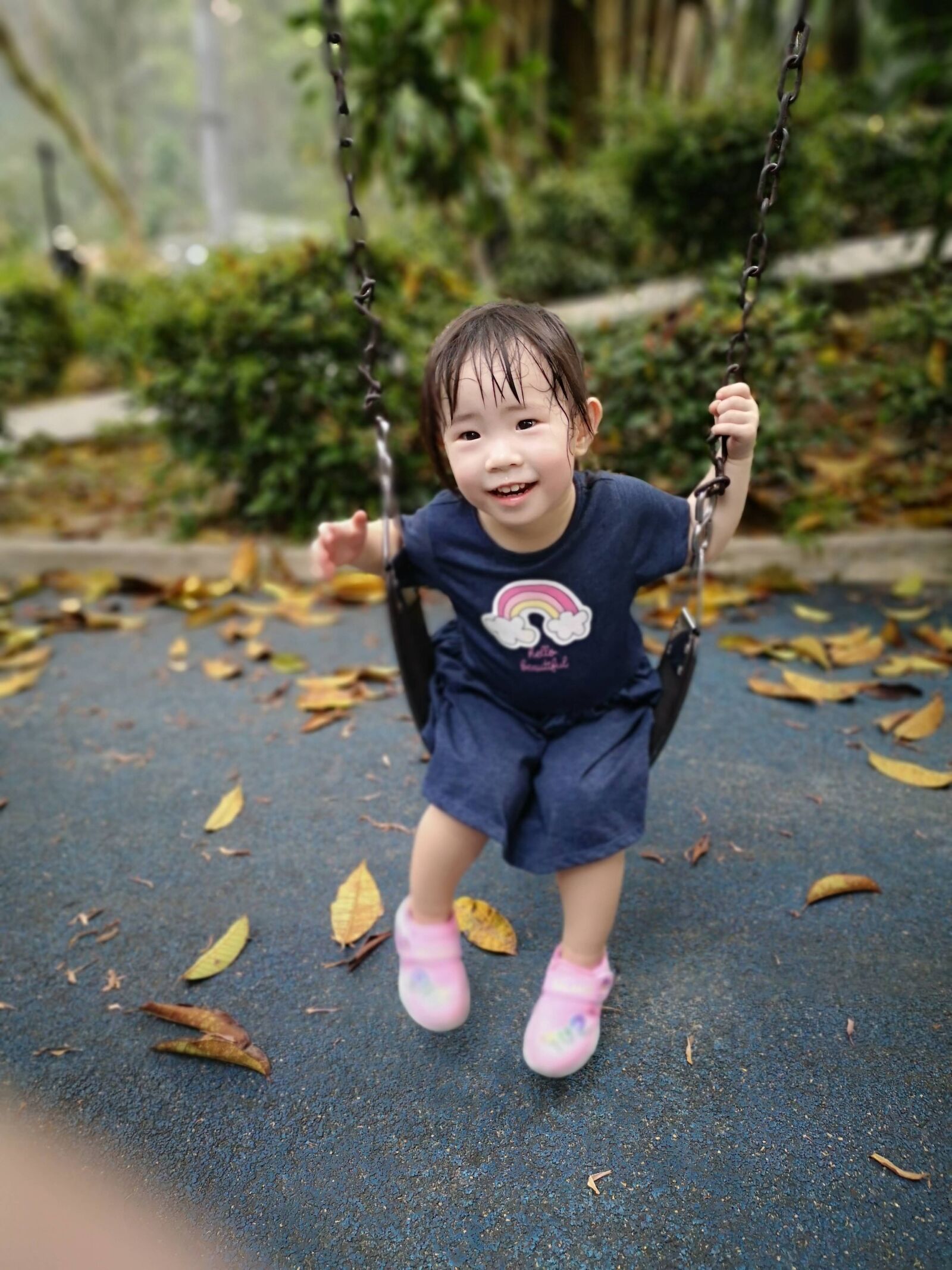 HUAWEI P20 sample photo. Happy girl, swing, playground photography