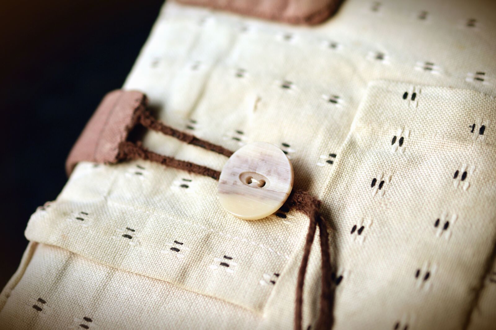 Nikon D5200 sample photo. Button, twine, cover, fabric photography