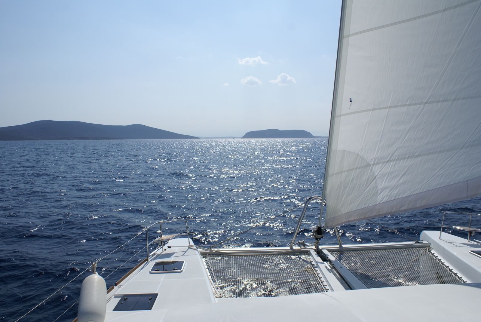 Sony Alpha DSLR-A100 sample photo. Greece, sailboat, catamaran photography