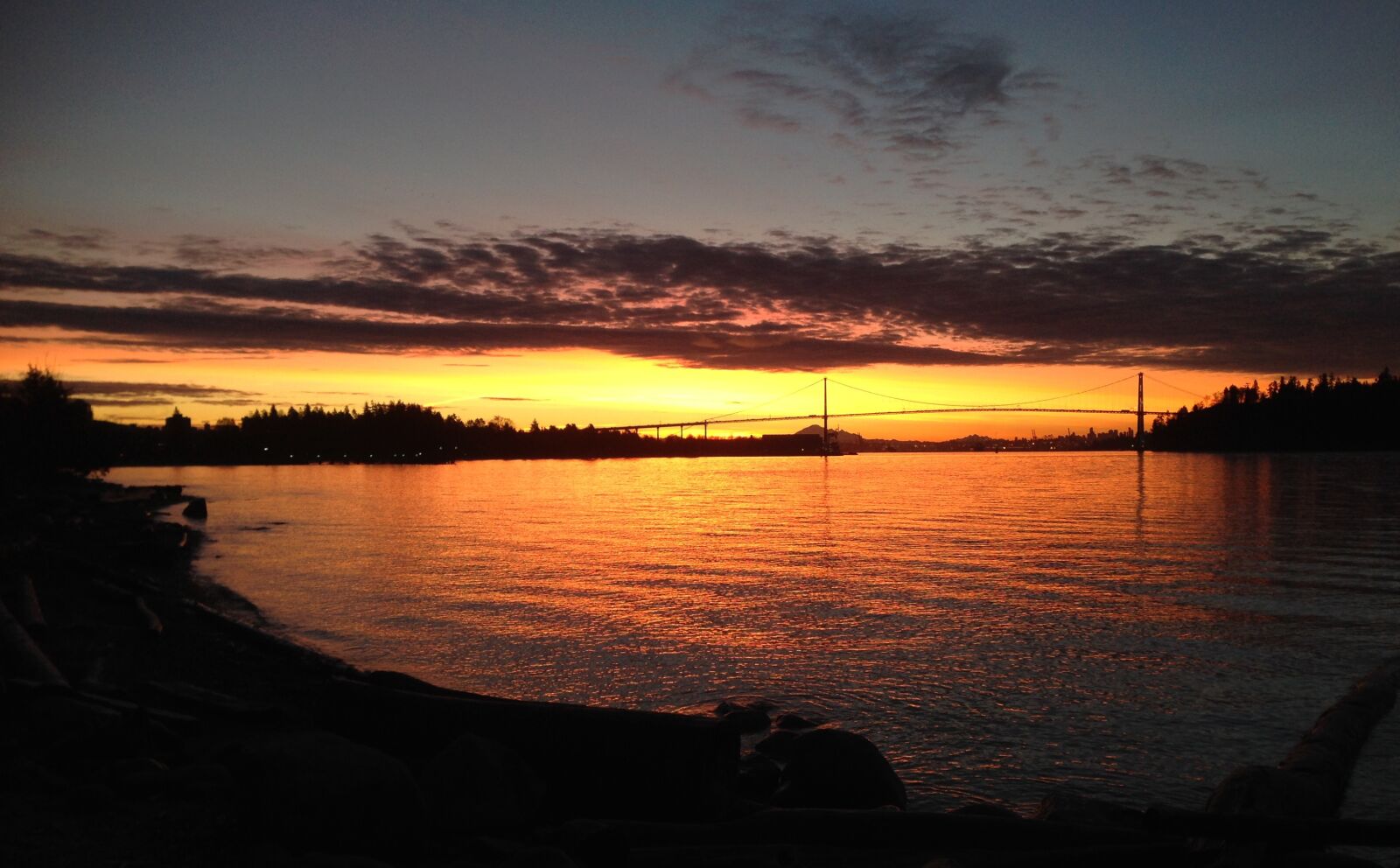 iPhone 5 back camera 4.12mm f/2.4 sample photo. Sunrise, bridge, reflections photography