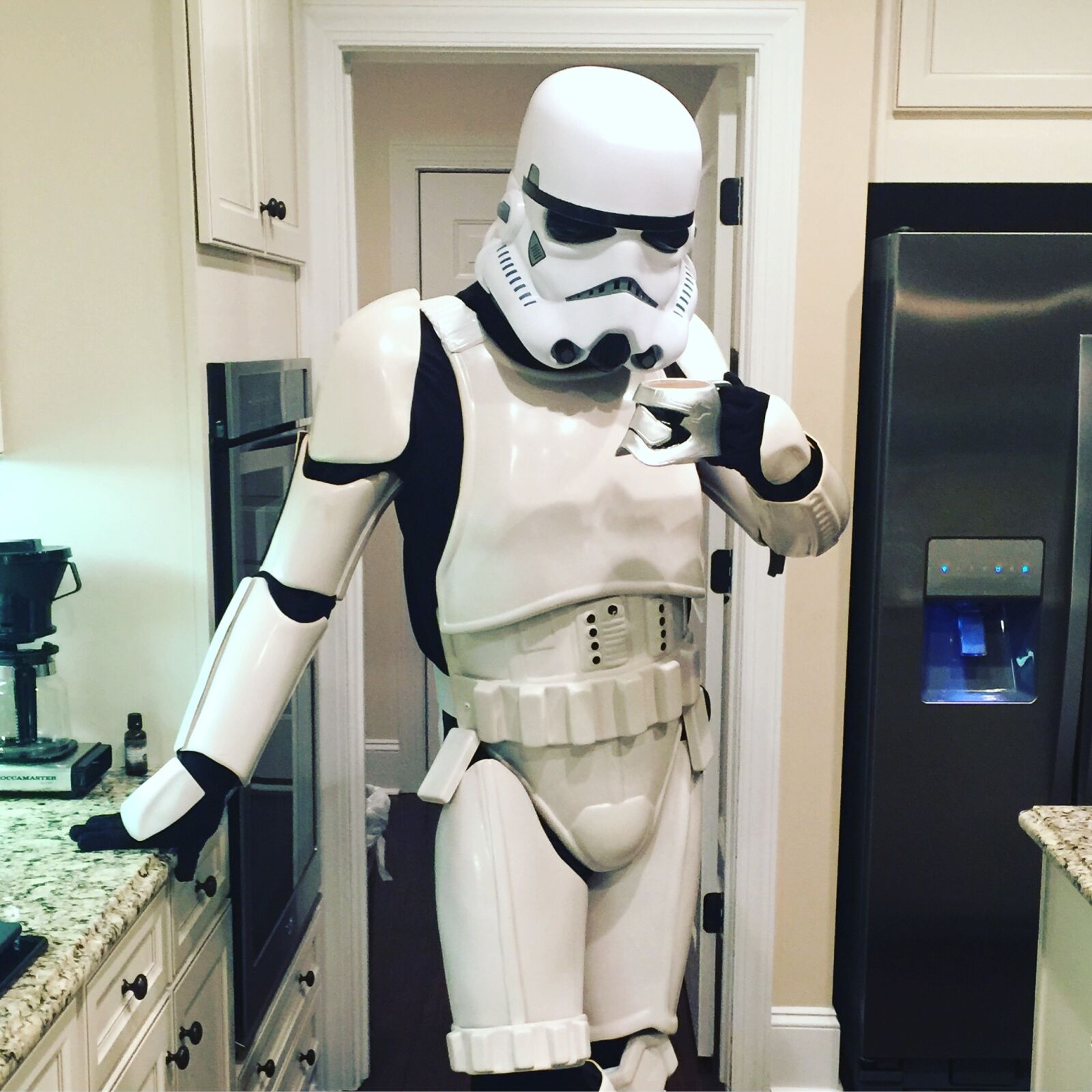 iPhone 6 Plus back camera 4.15mm f/2.2 sample photo. Stormtrooper, coffee, funny photography