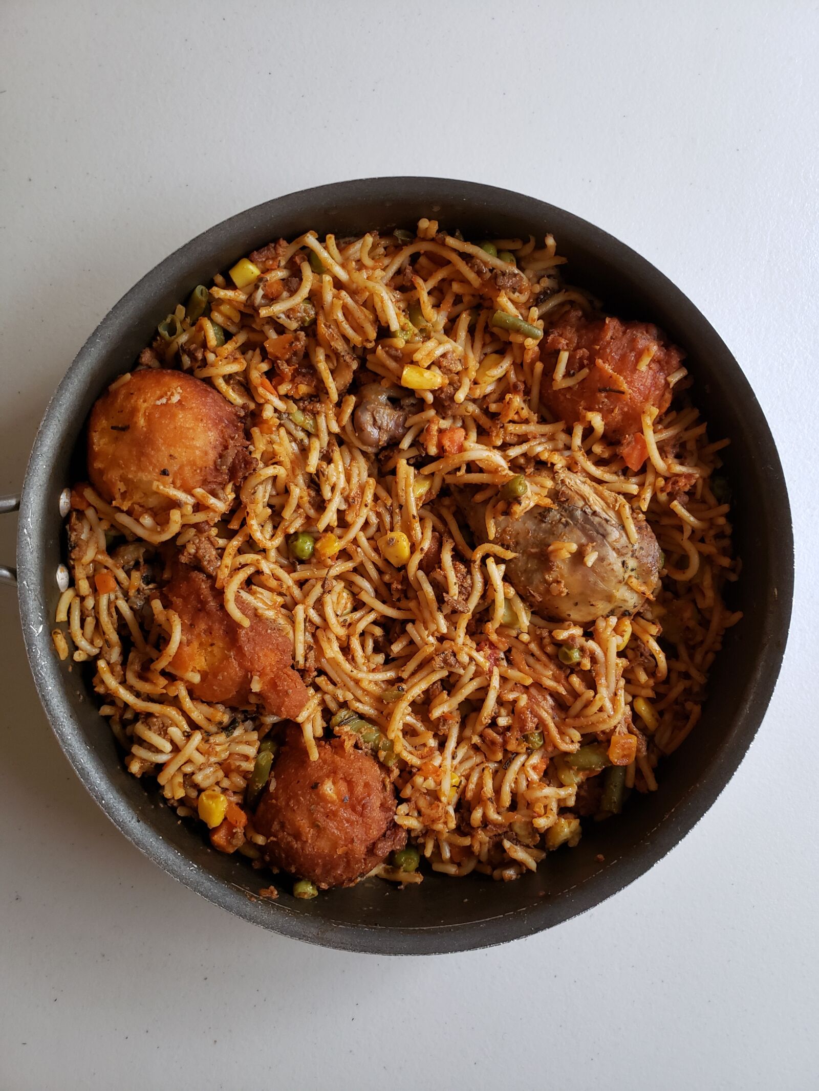 Samsung Galaxy S9 sample photo. Spaghetti, puff puff, mixed photography