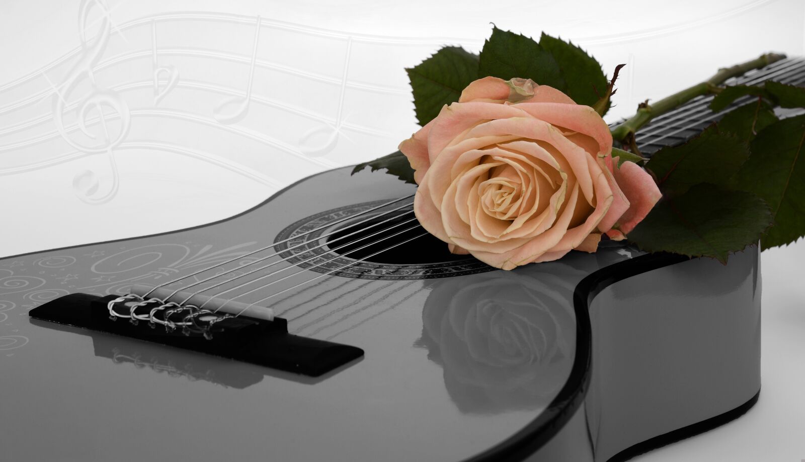 Nikon D7100 sample photo. Guitar, rose, apricot photography