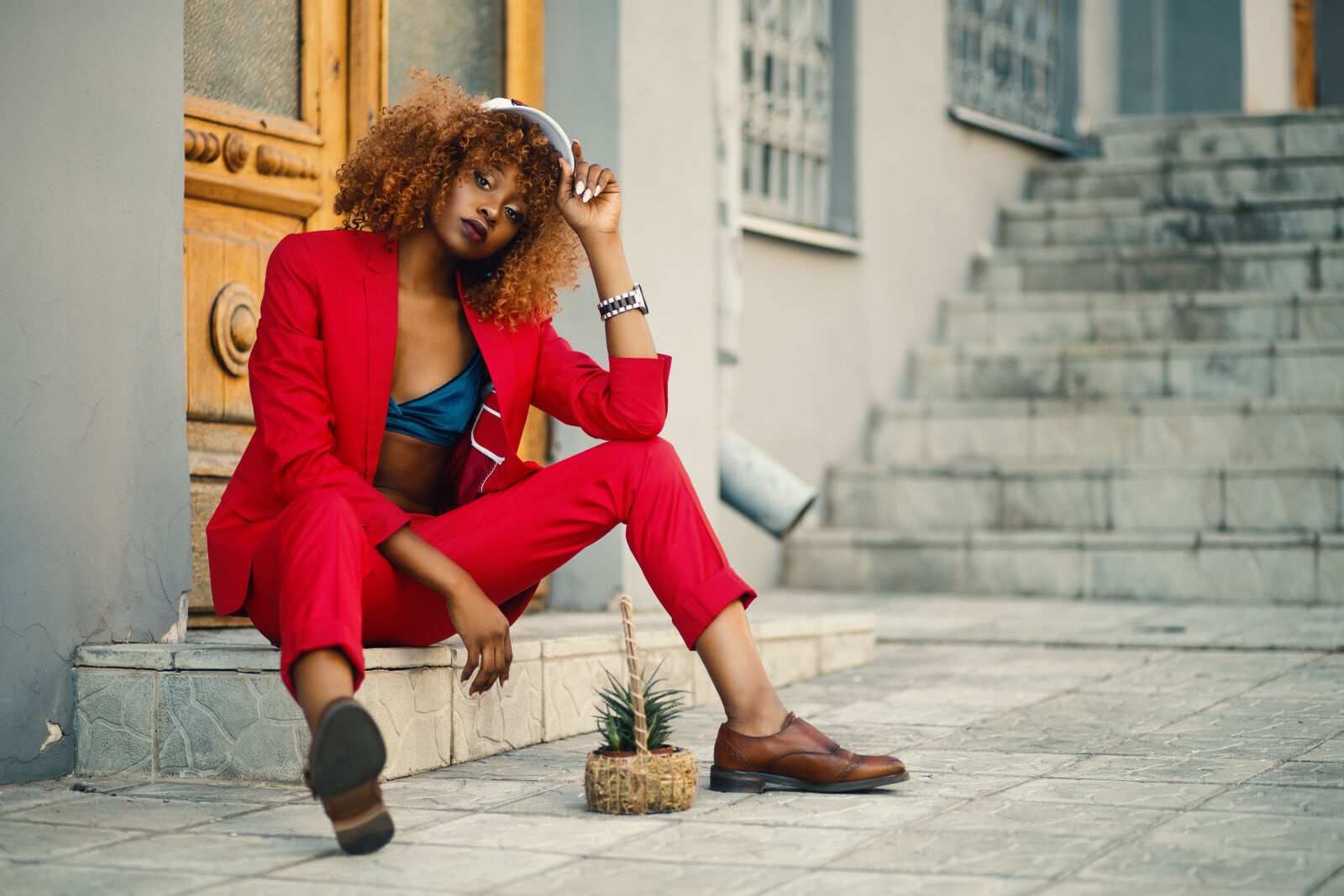 Canon EF 85mm F1.8 USM sample photo. Woman, wearing, red, blazer photography