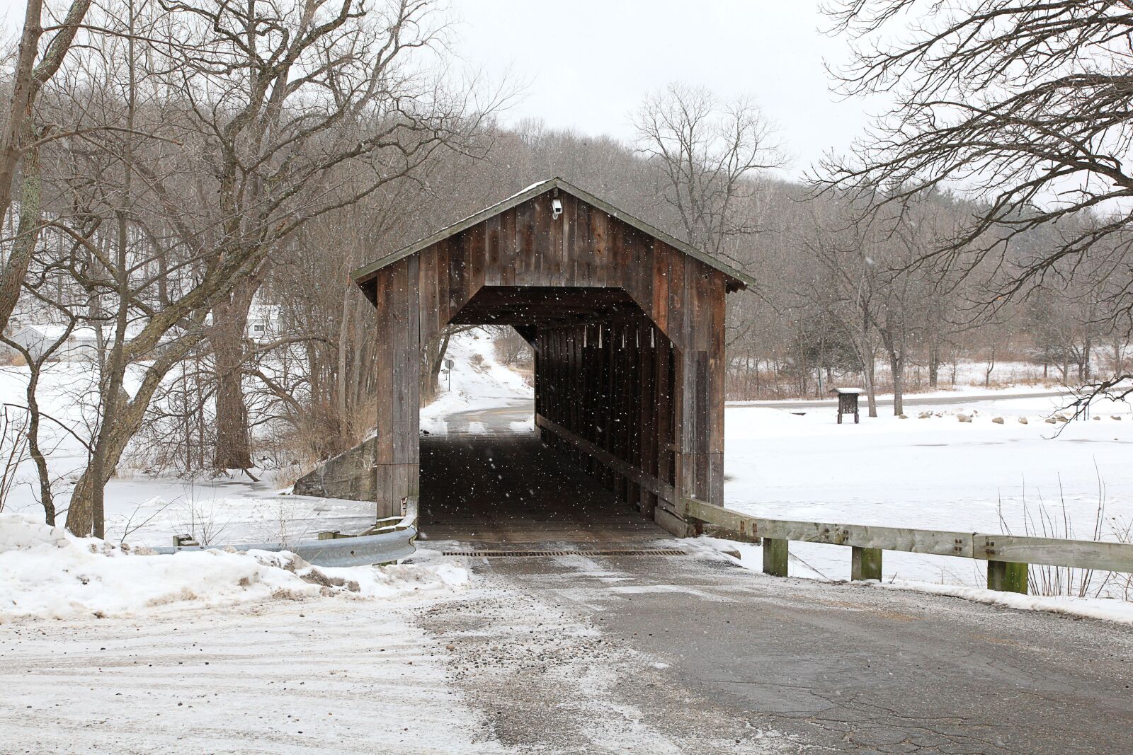 Canon EOS 5D Mark II sample photo. Covered bridge, winter, snow photography
