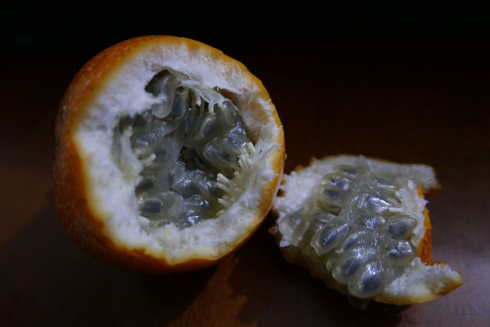 Panasonic Lumix DMC-LX100 sample photo. Granadilla, passion fruit, seeds photography