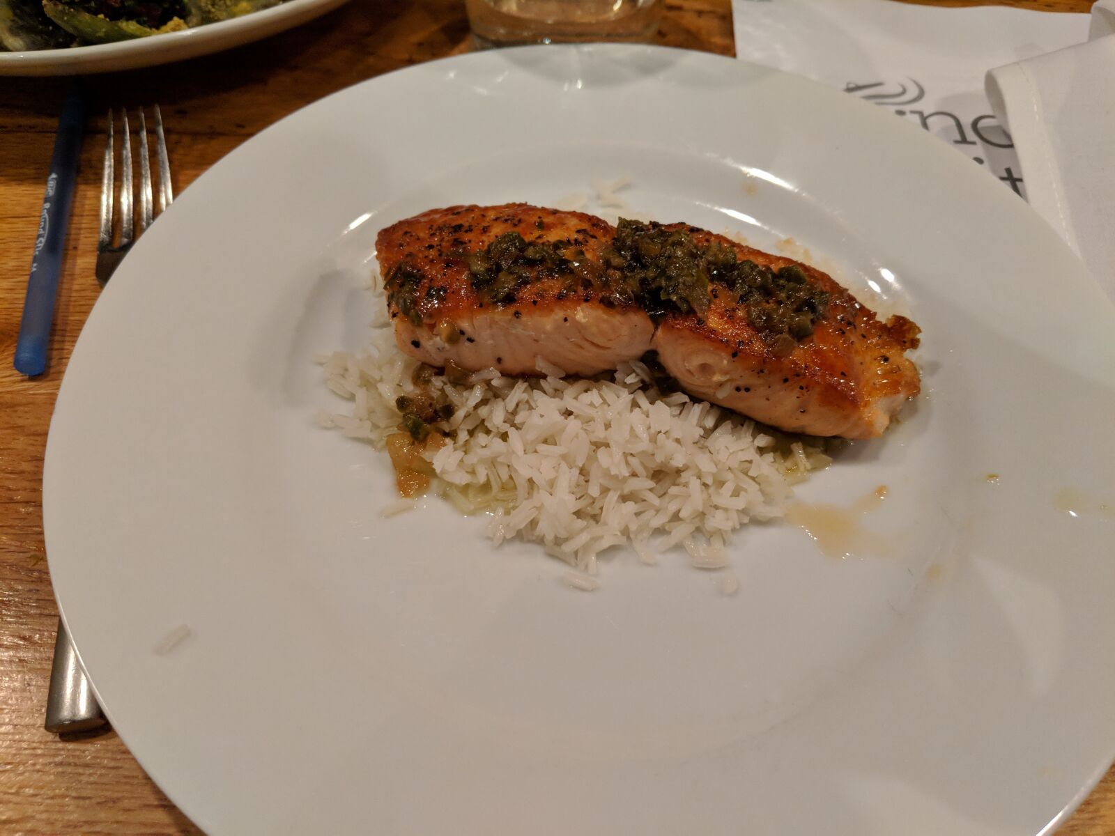Google Pixel 2 sample photo. Salmon dinner, salmon, food photography