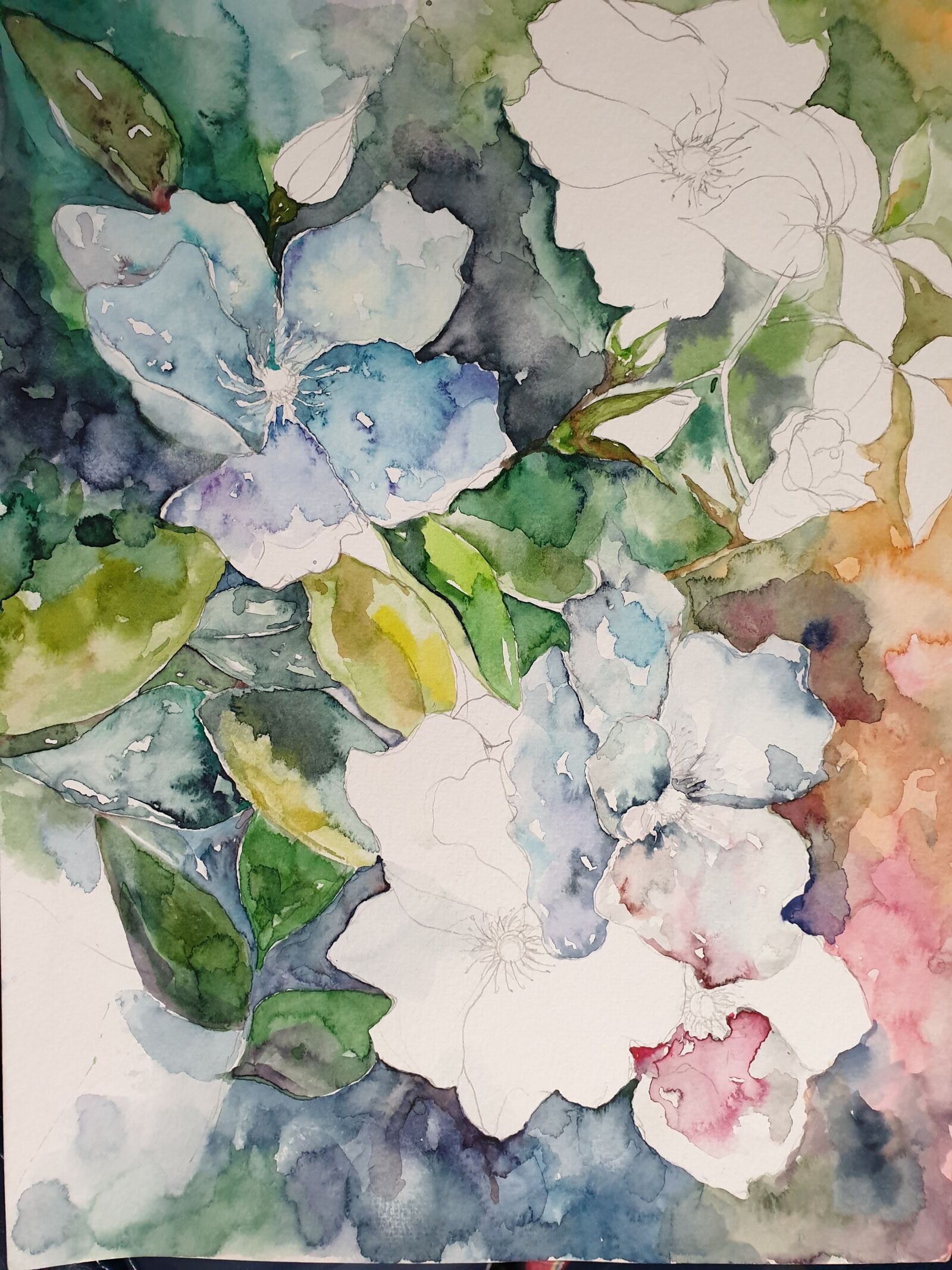 Samsung Galaxy Note9 sample photo. Watercolor, flower drawing, drawing photography