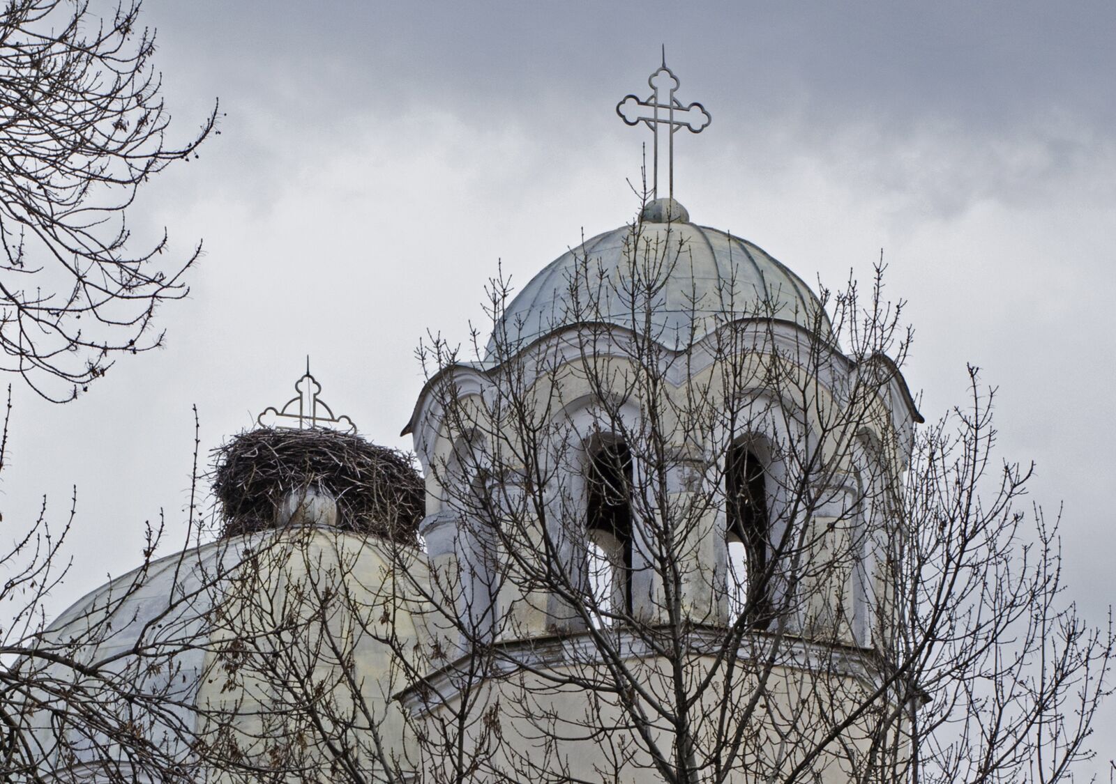 Nikon D5100 sample photo. Stork nest on church photography
