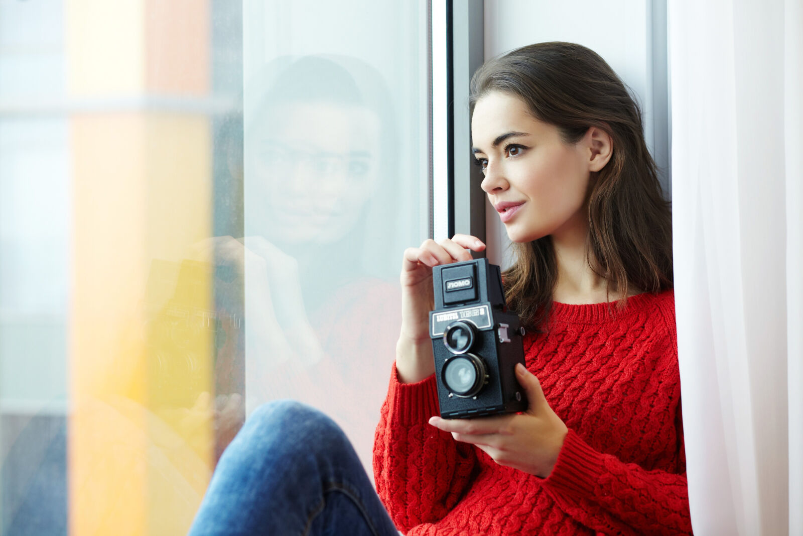 Canon EOS 5D Mark II sample photo. Woman, wearing, red, knitted photography
