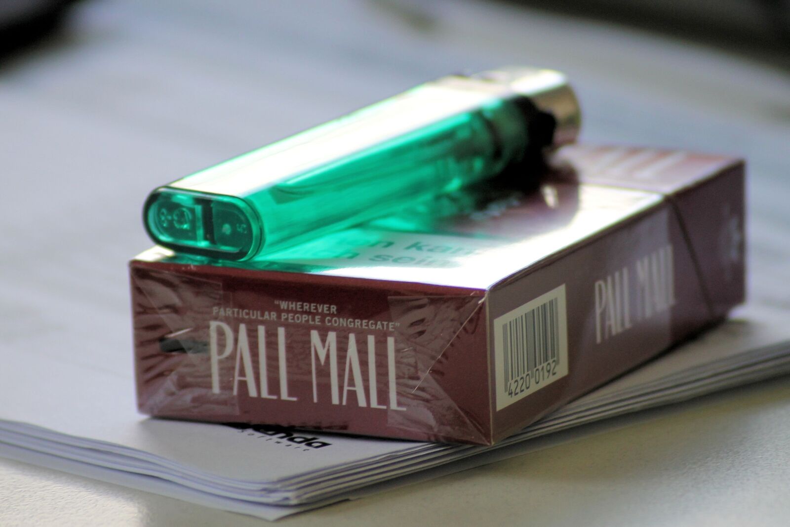 Canon EOS 1100D (EOS Rebel T3 / EOS Kiss X50) sample photo. Cigarette box, lighter, smoking photography