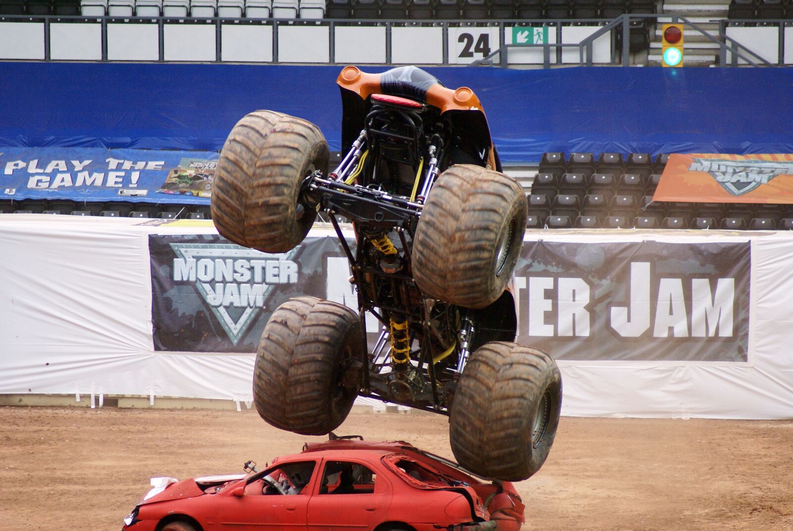 Sony Alpha DSLR-A100 sample photo. Monster truck, jump, extreme photography