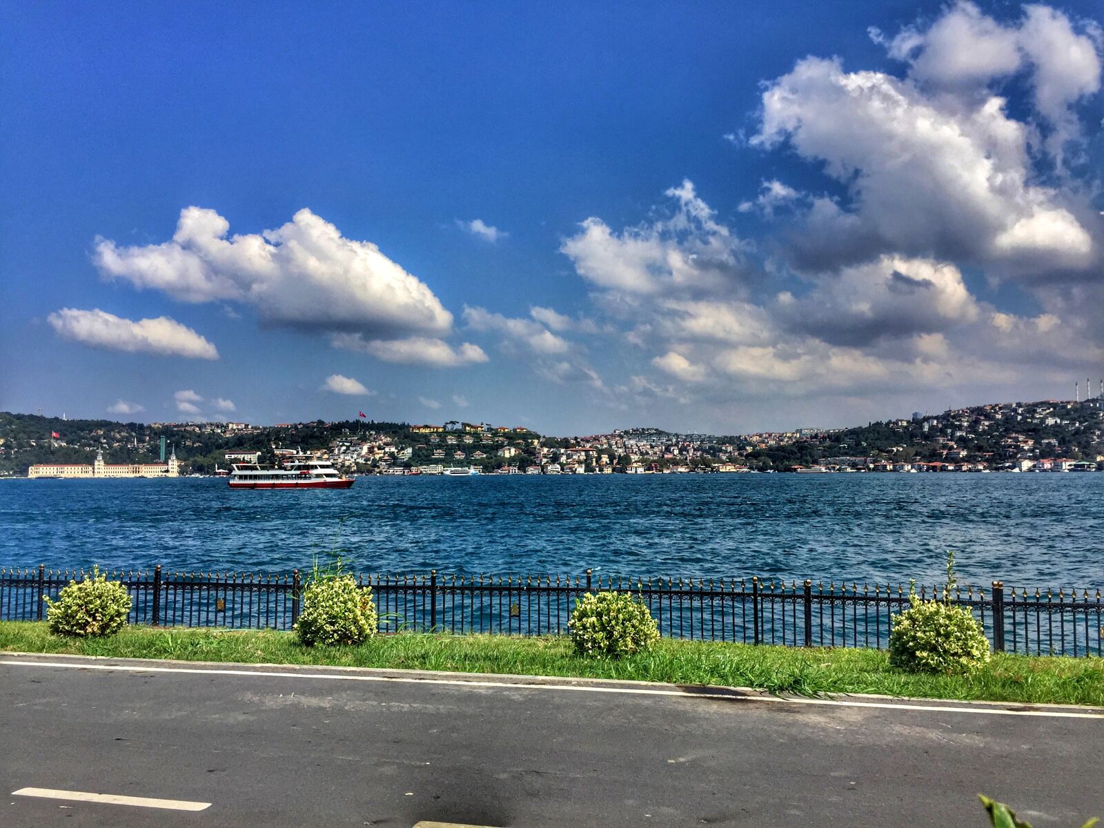 iPhone 6 back camera 4.15mm f/2.2 sample photo. Bosphorus, clouds, ferry, kuleli photography