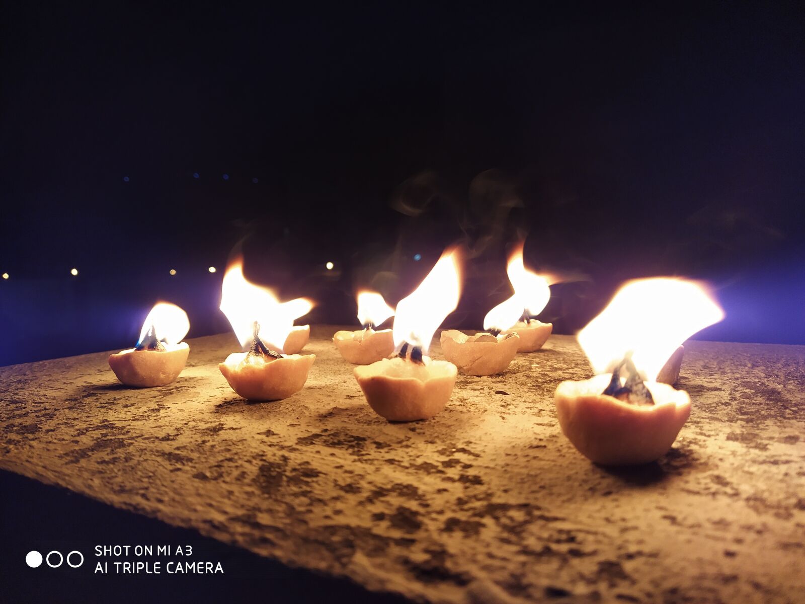 Xiaomi Mi A3 sample photo. Night, diyas, light photography