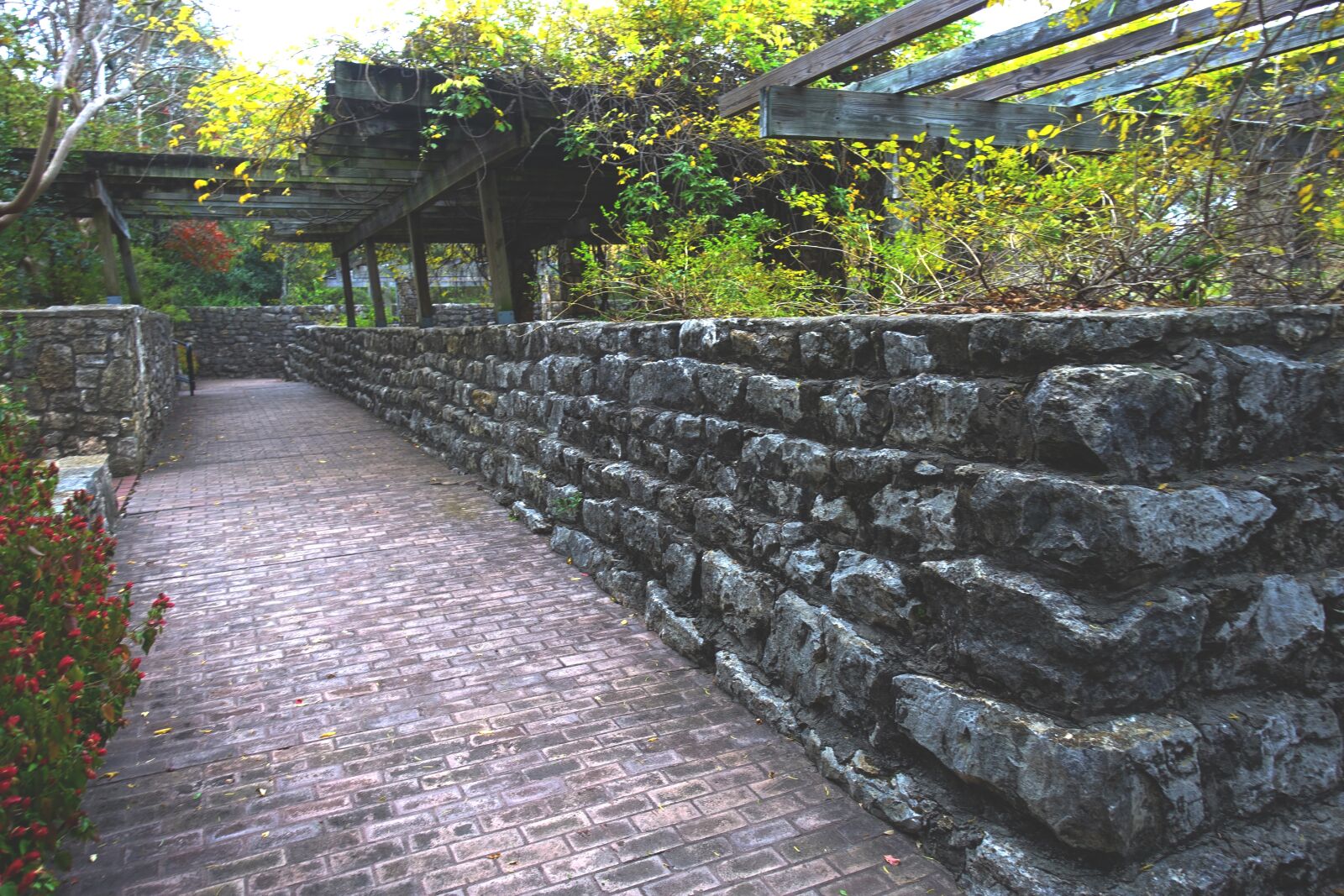Sony Cyber-shot DSC-RX100 III sample photo. Stone wall, brick walkway photography