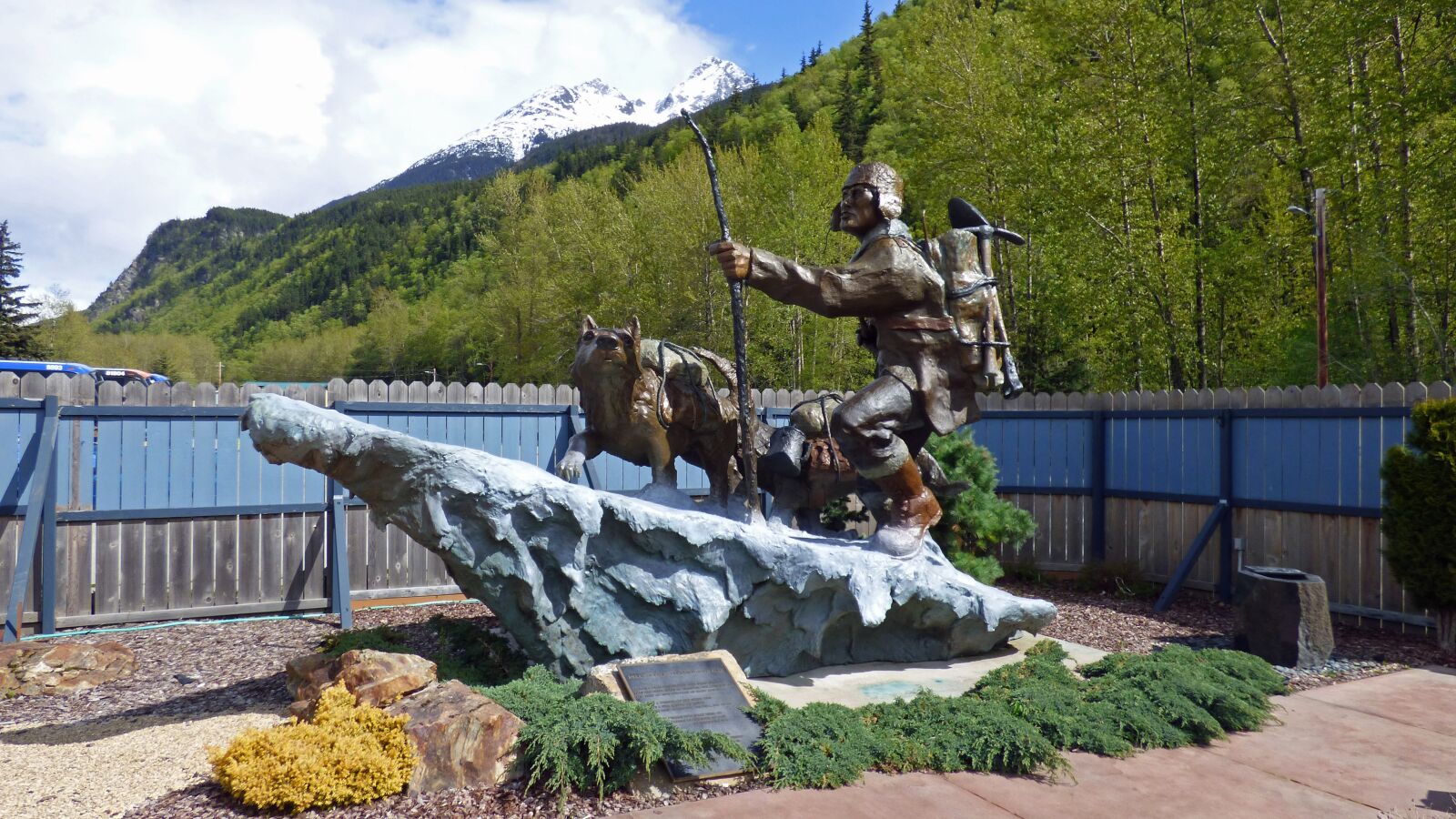 Panasonic Lumix DMC-FZ70 sample photo. Skagway garden, sculpture, alaska photography