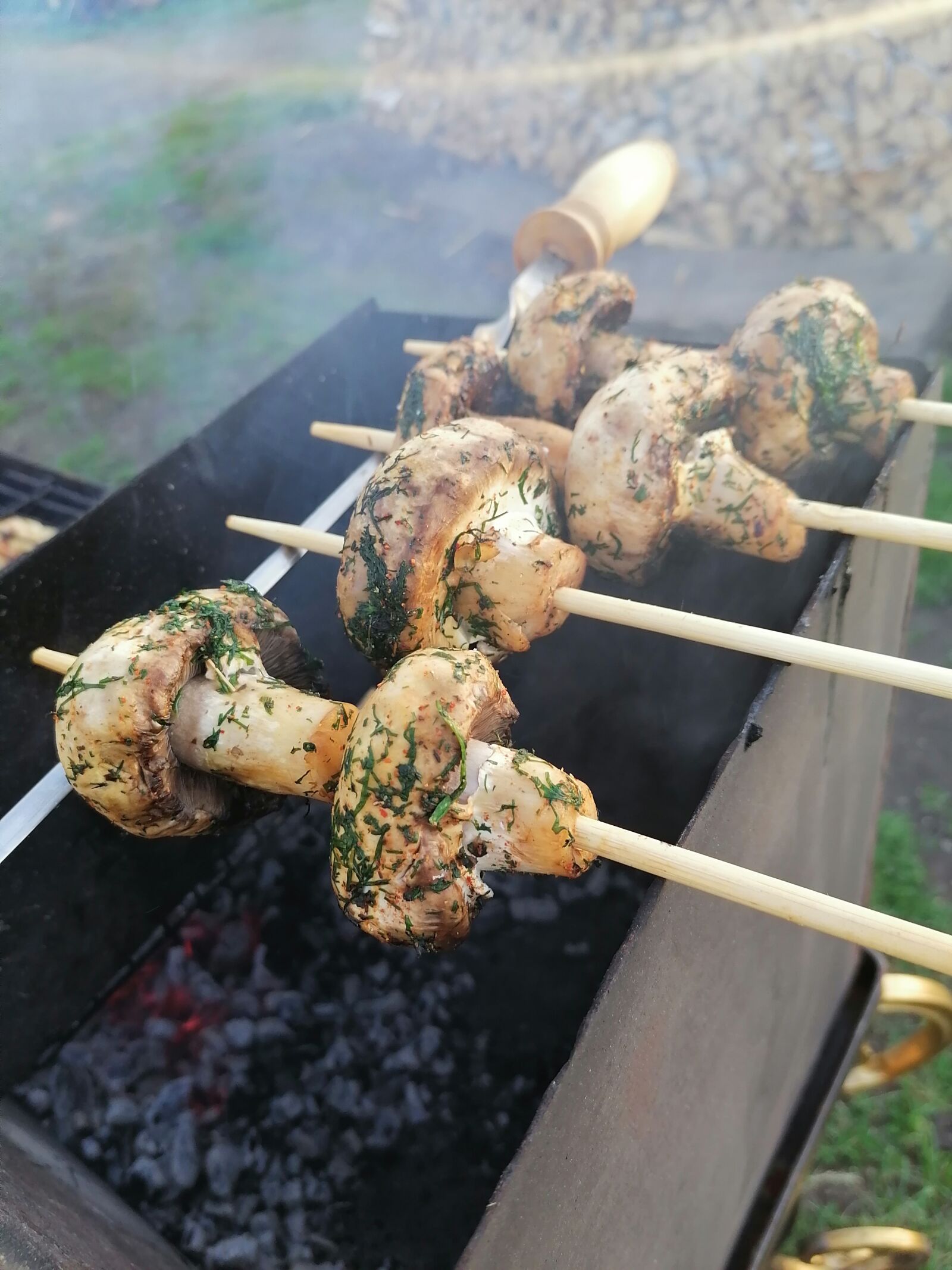 HUAWEI STK-LX1 sample photo. Shish kebab, mushrooms, fry photography