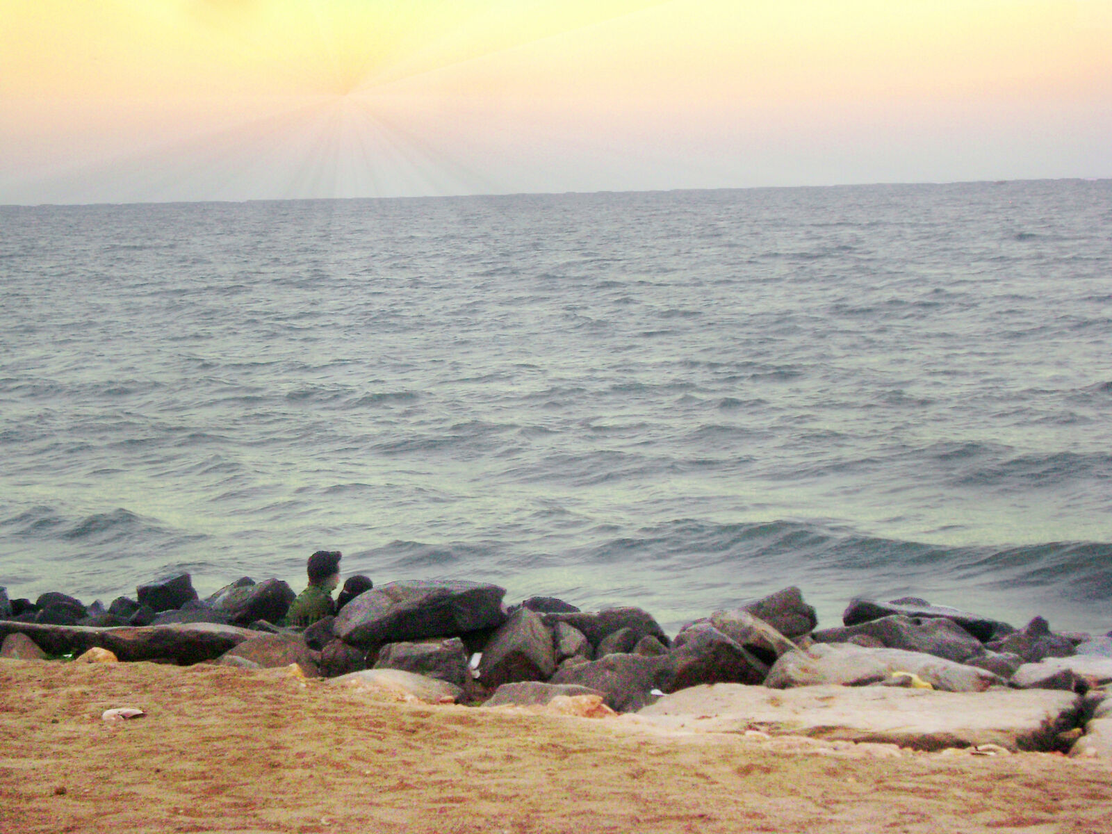 Sony DSC-S650 sample photo. Gandhi, beach, pondicherry, sunset photography