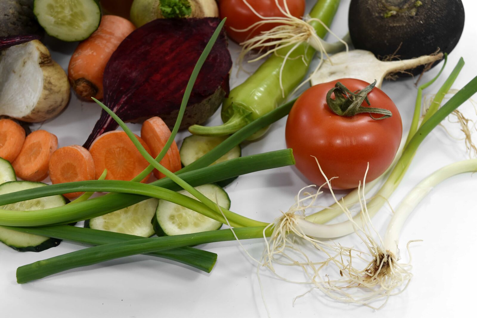 Nikon D5500 sample photo. Beetroot, carrot, celery, chives photography