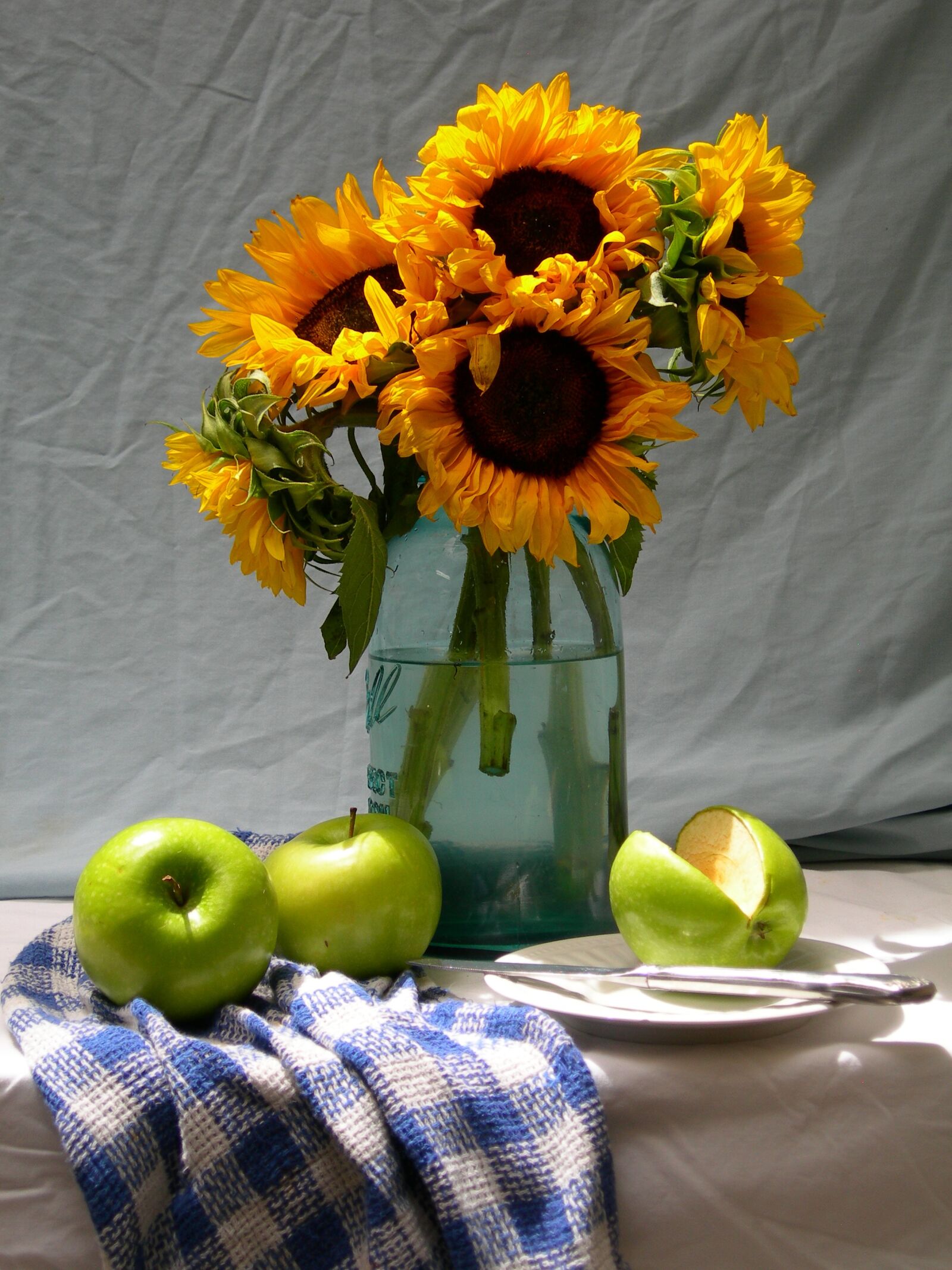 Nikon E7600 sample photo. Sunflowers, apples, life photography