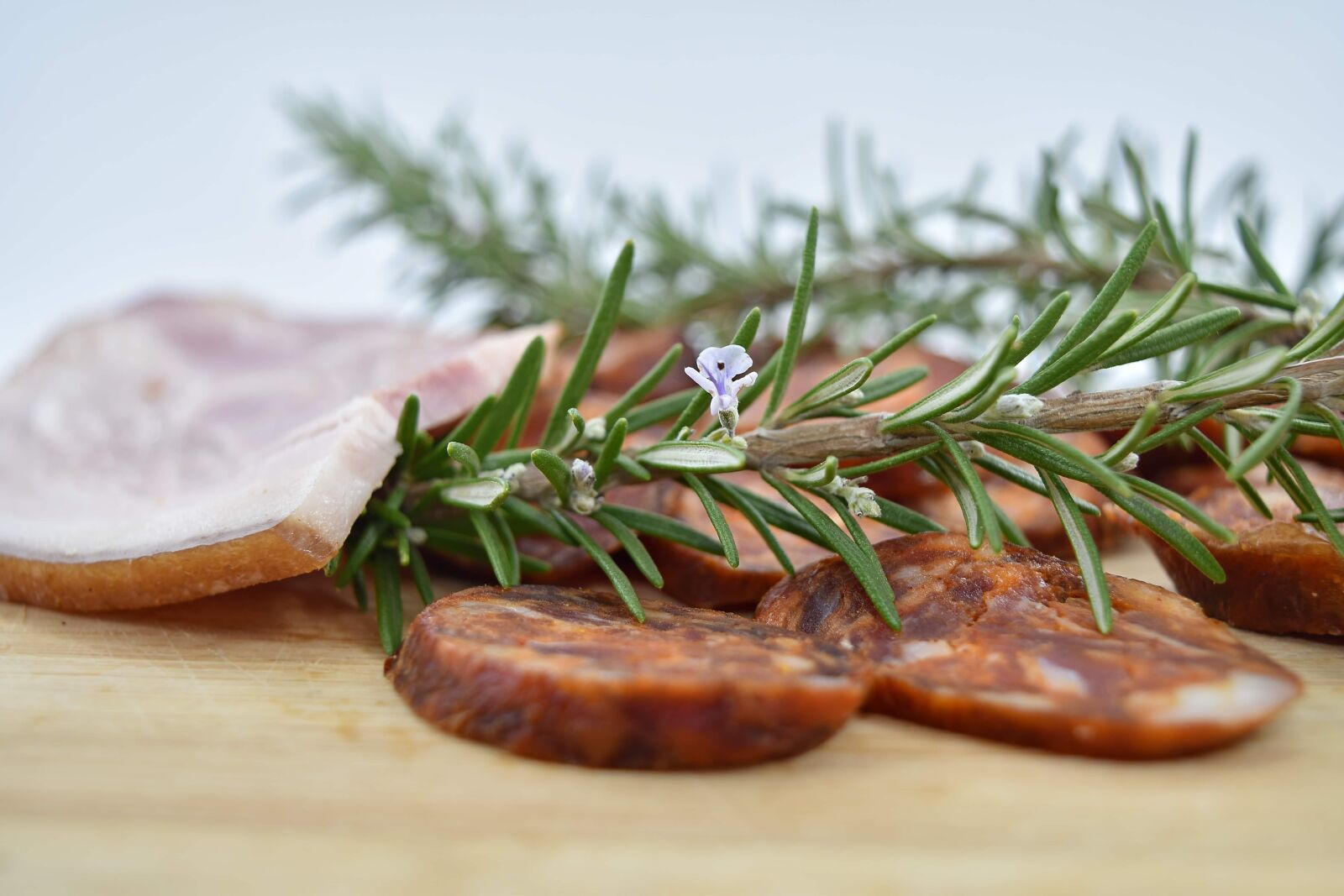 Nikon D5500 sample photo. Bacon, flowering, meat, rosemary photography