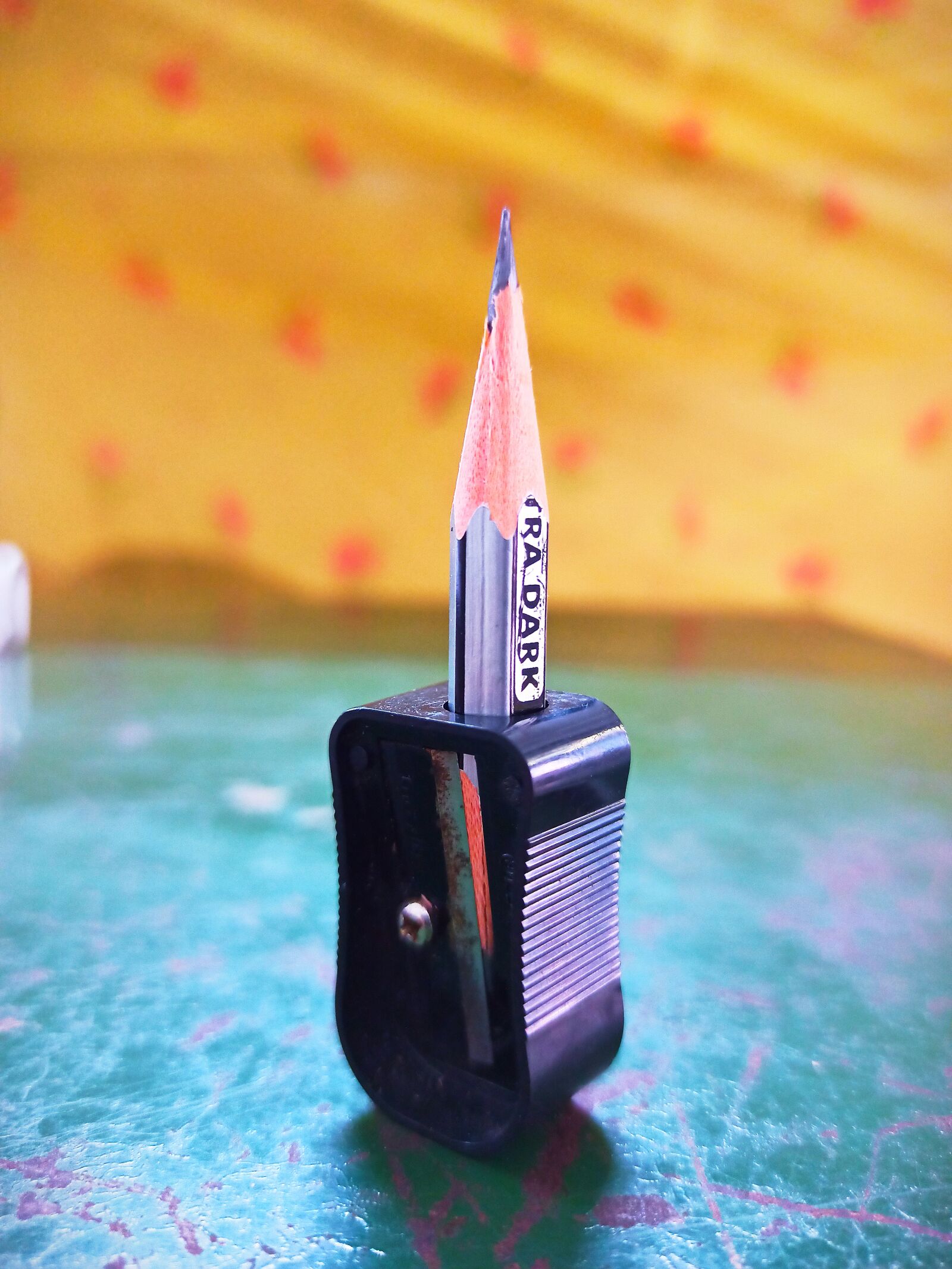 Xiaomi Redmi Note 8 Pro sample photo. Pencil, black sharpener, stand photography