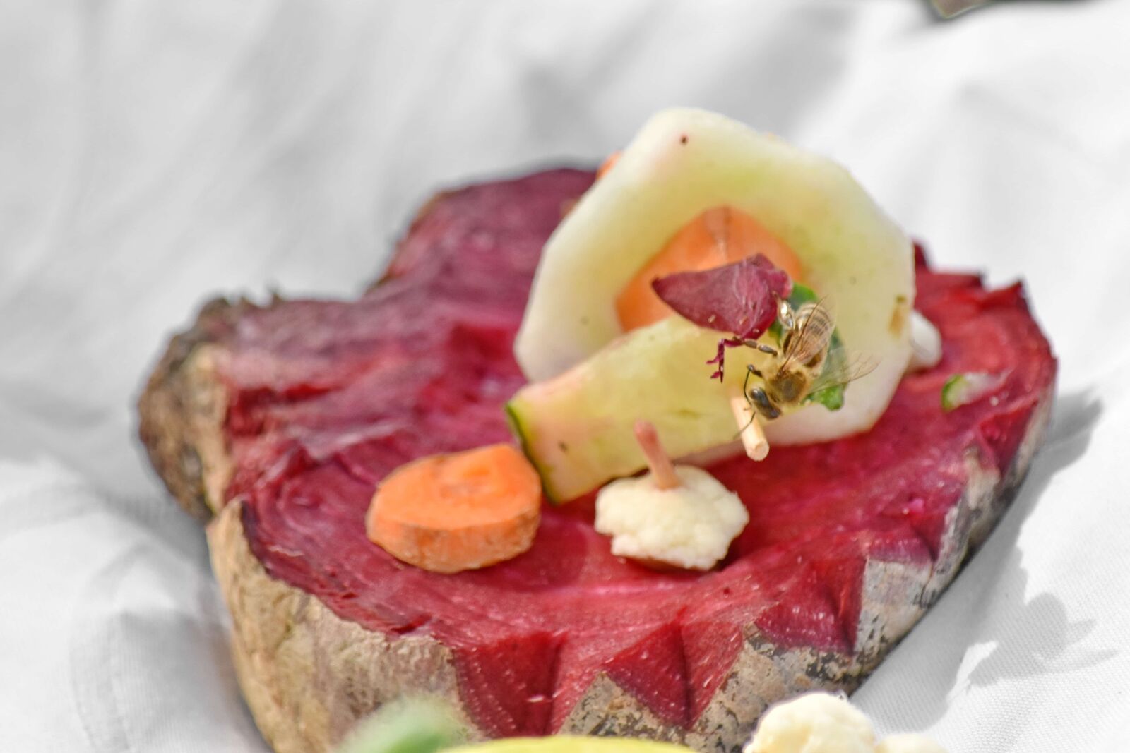 Nikon D5500 sample photo. Bee, beetroot, decoration, salad photography