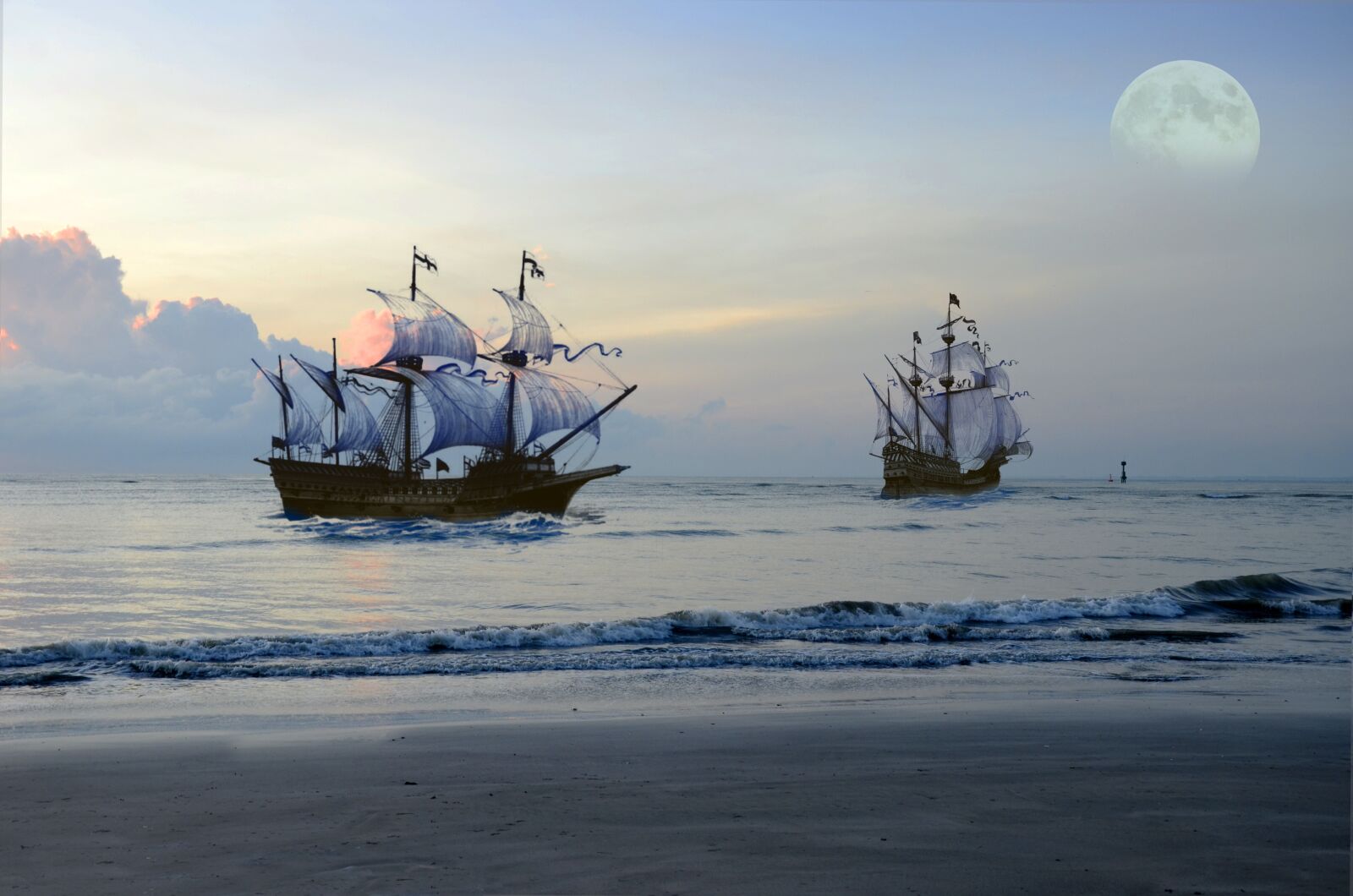 Nikon D7000 sample photo. Pirate ship, sea, moon photography